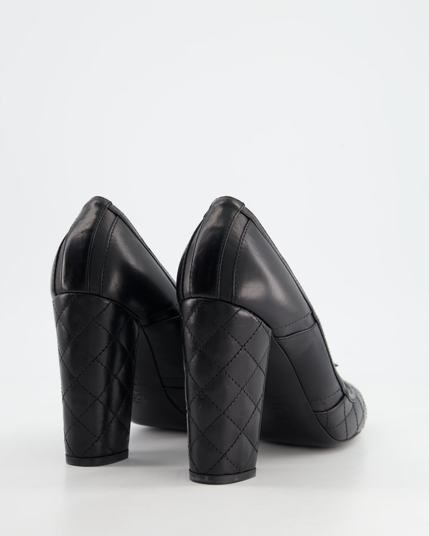 *FIRE PRICE* Chanel Black Round Toe Heels with Quilted Leather & Zip Details Size EU 40.5