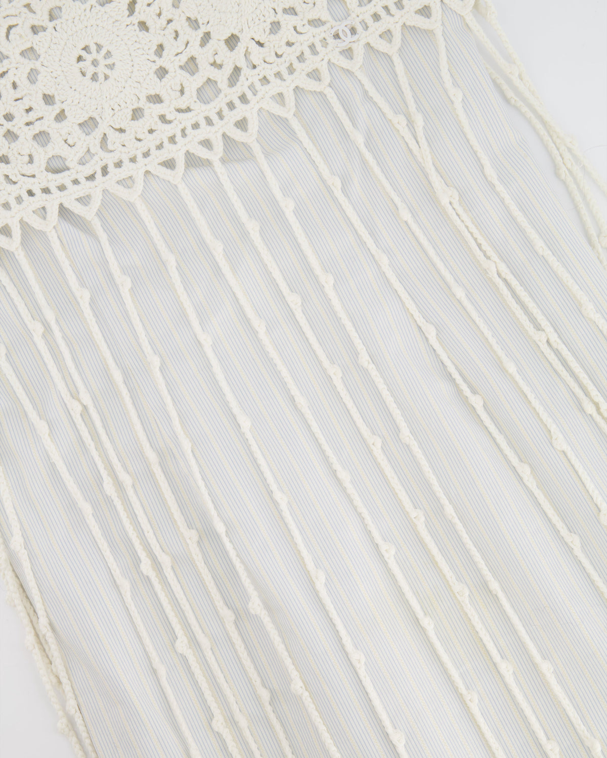 Chanel Light Blue Striped Mini Dress with White Crochet Detailings Size FR 36 (UK 8)