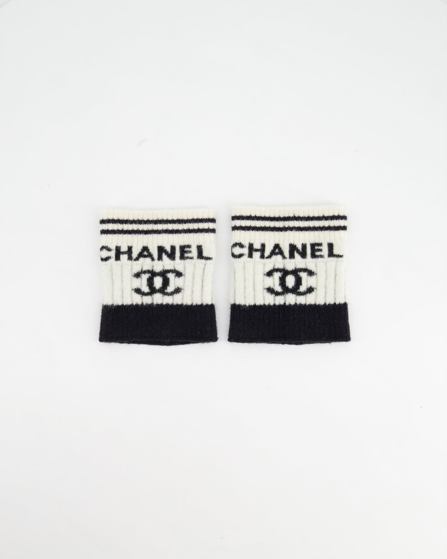Chanel Black and White Logo Wool Cuffs