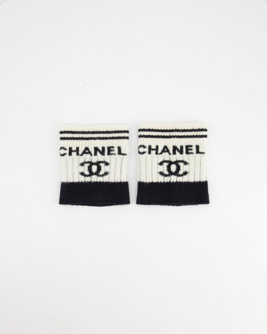 Chanel Black and White Logo Wool Cuffs