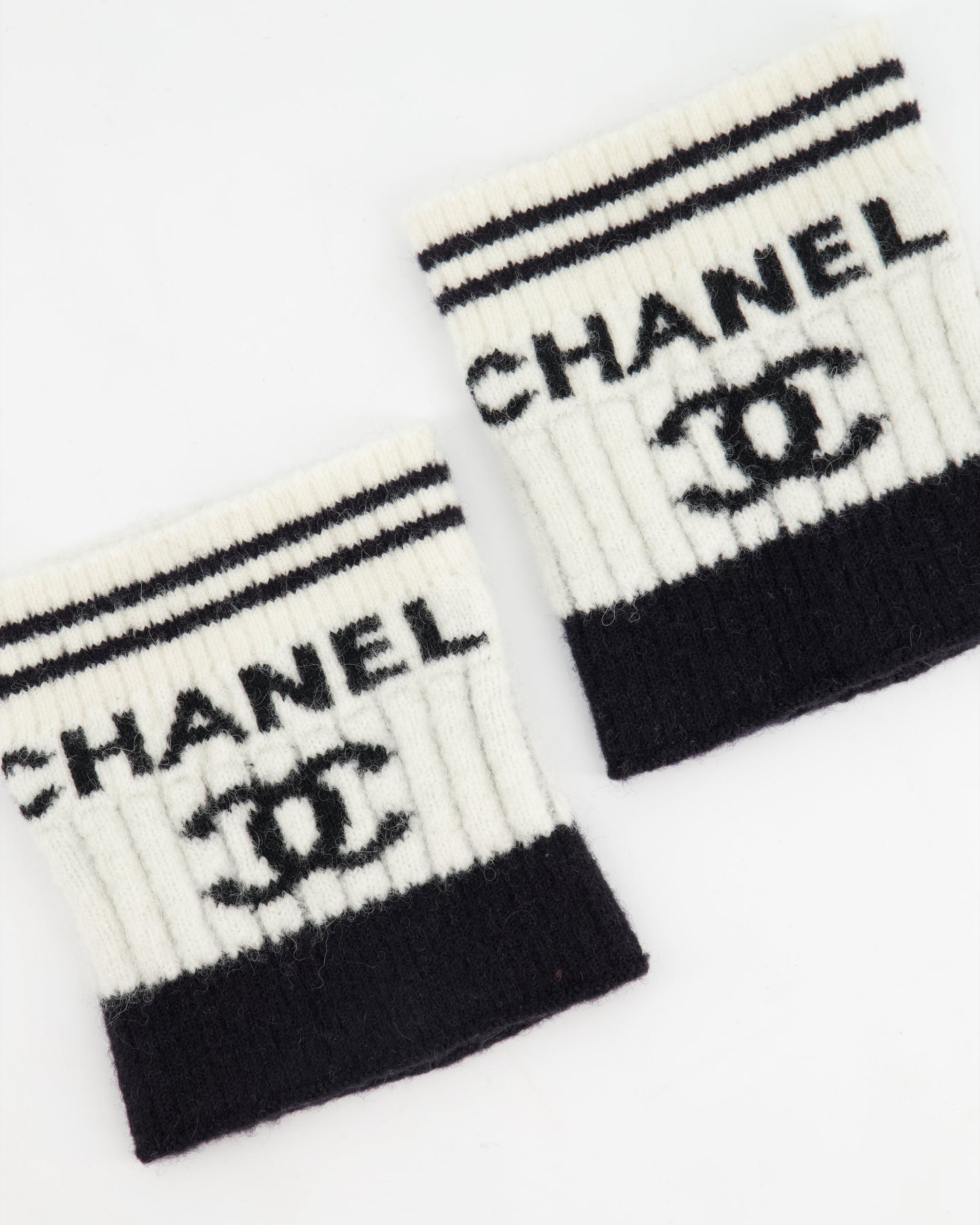 Chanel Black and White Logo Wool Cuffs