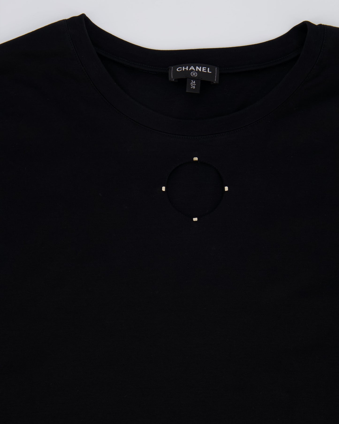 Chanel 20S Black T-Shirt with Cut-Out Front Detailing Size FR 34/36 (UK 6/8) RRP ¬£1,450