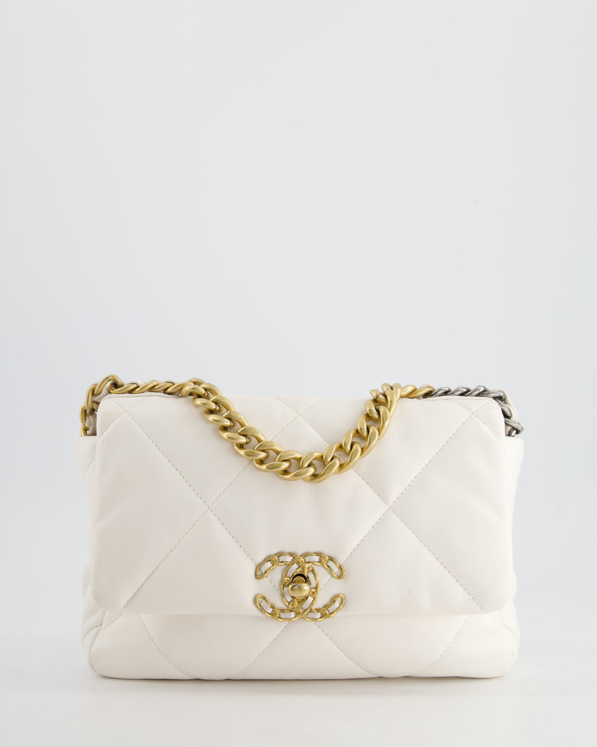 Chanel White Medium 19 Bag in Quilted Goatskin Leather with Mixed Hardware