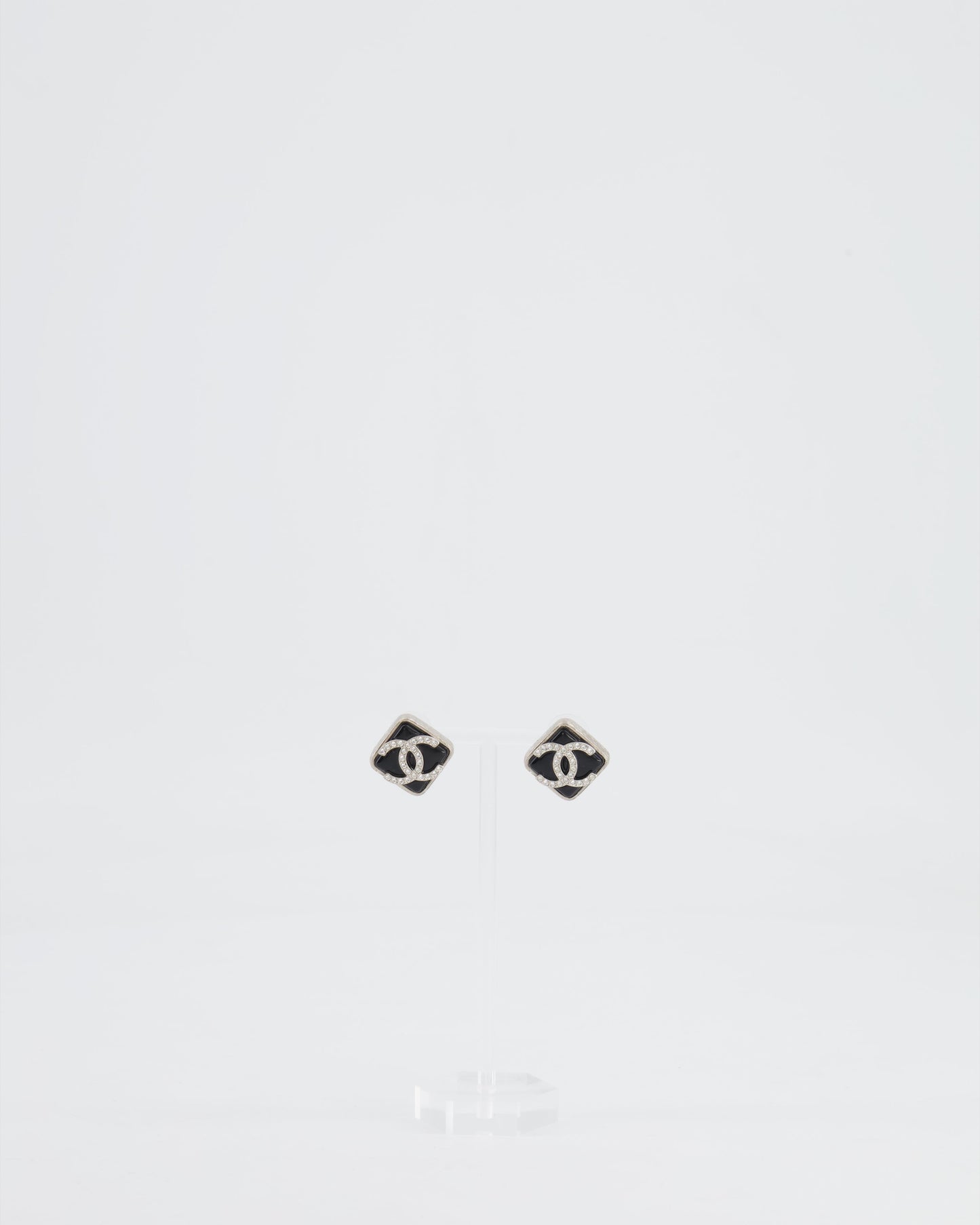 *HOT* Chanel Black, Crystal Embellished Diamond-Shaped CC Earrings