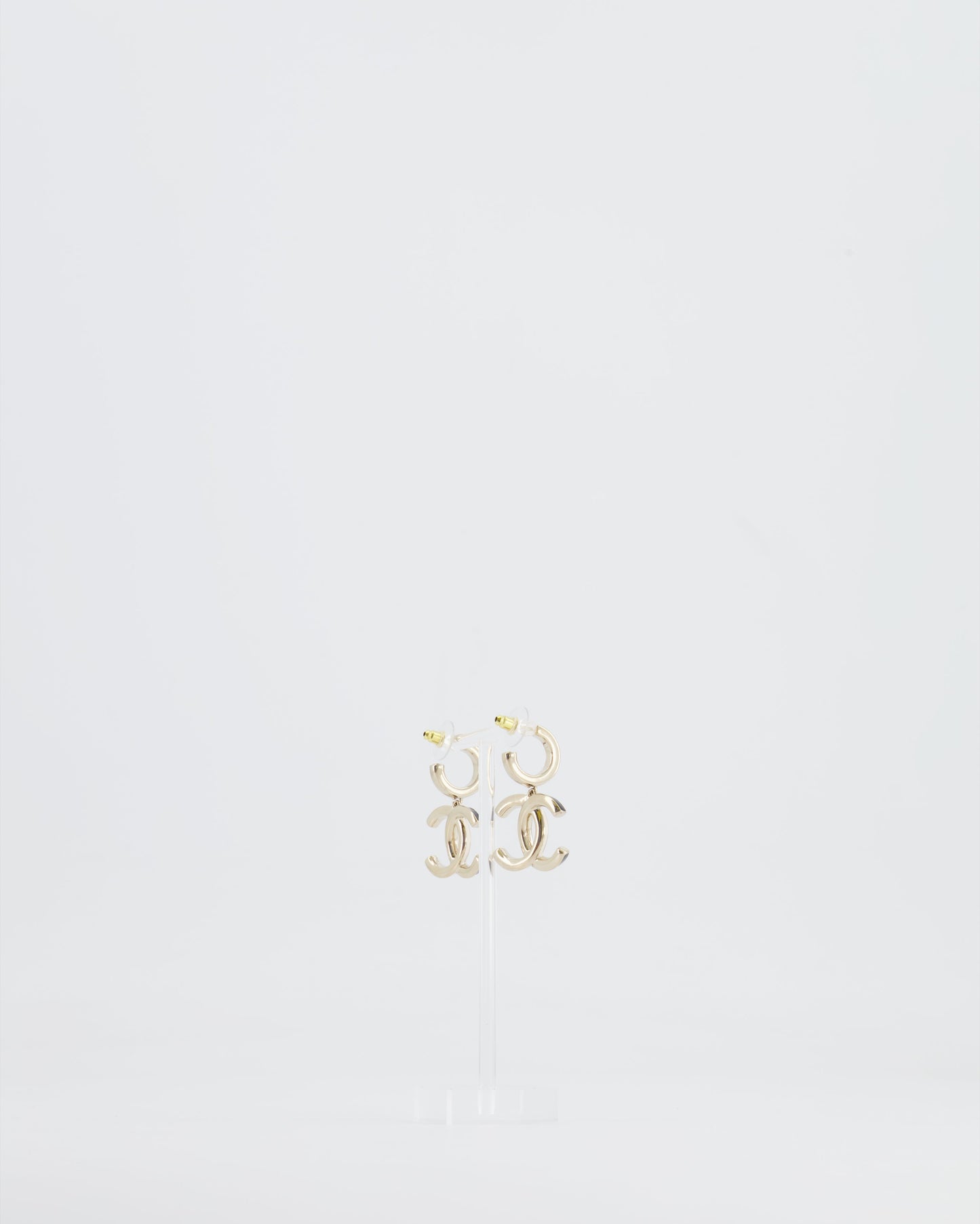 Chanel Champagne Gold CC Logo Pendant Earrings, Black and White Enamel