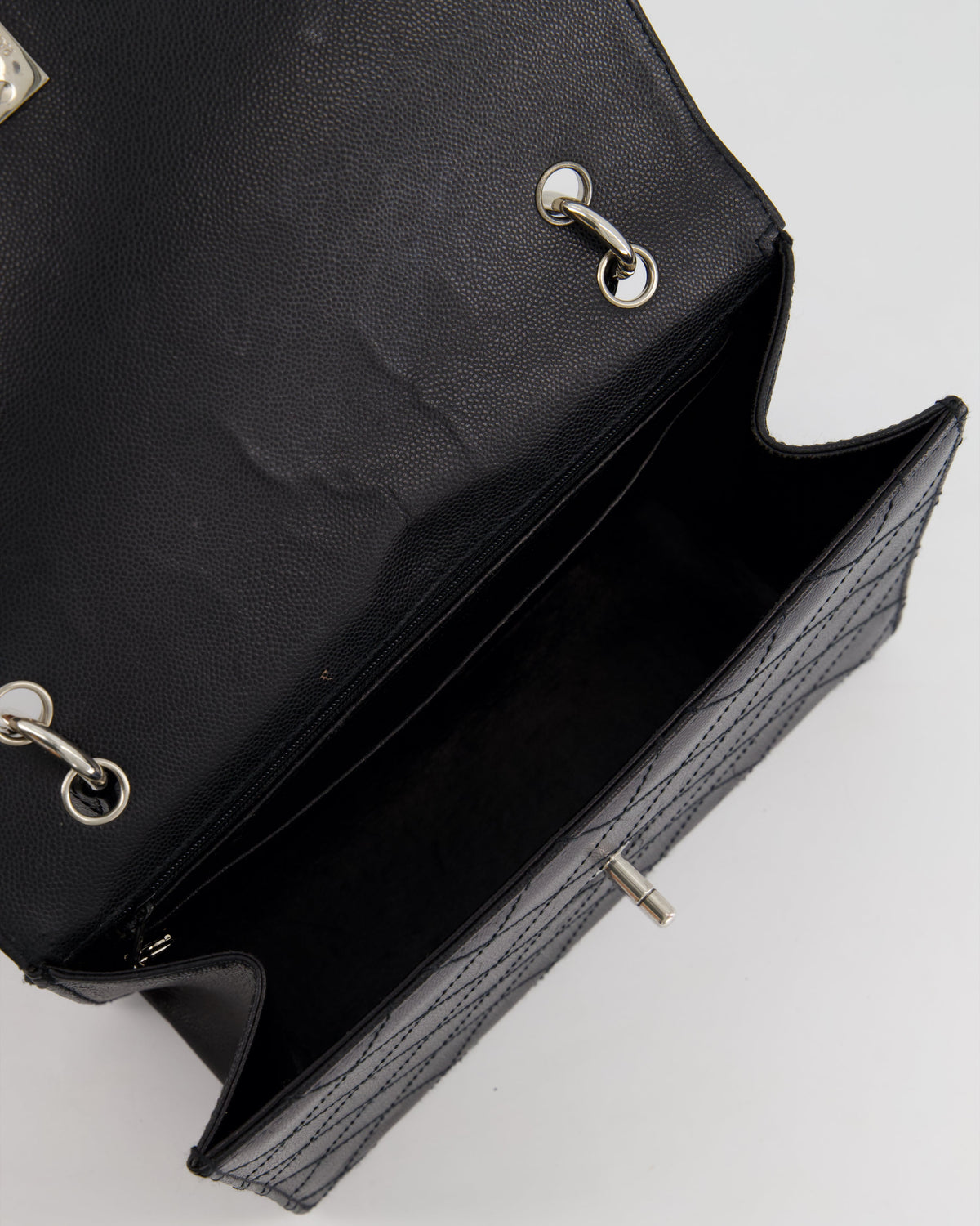 Chanel Vintage Black Top Handle Bag in Caviar Leather with Silver Hardware