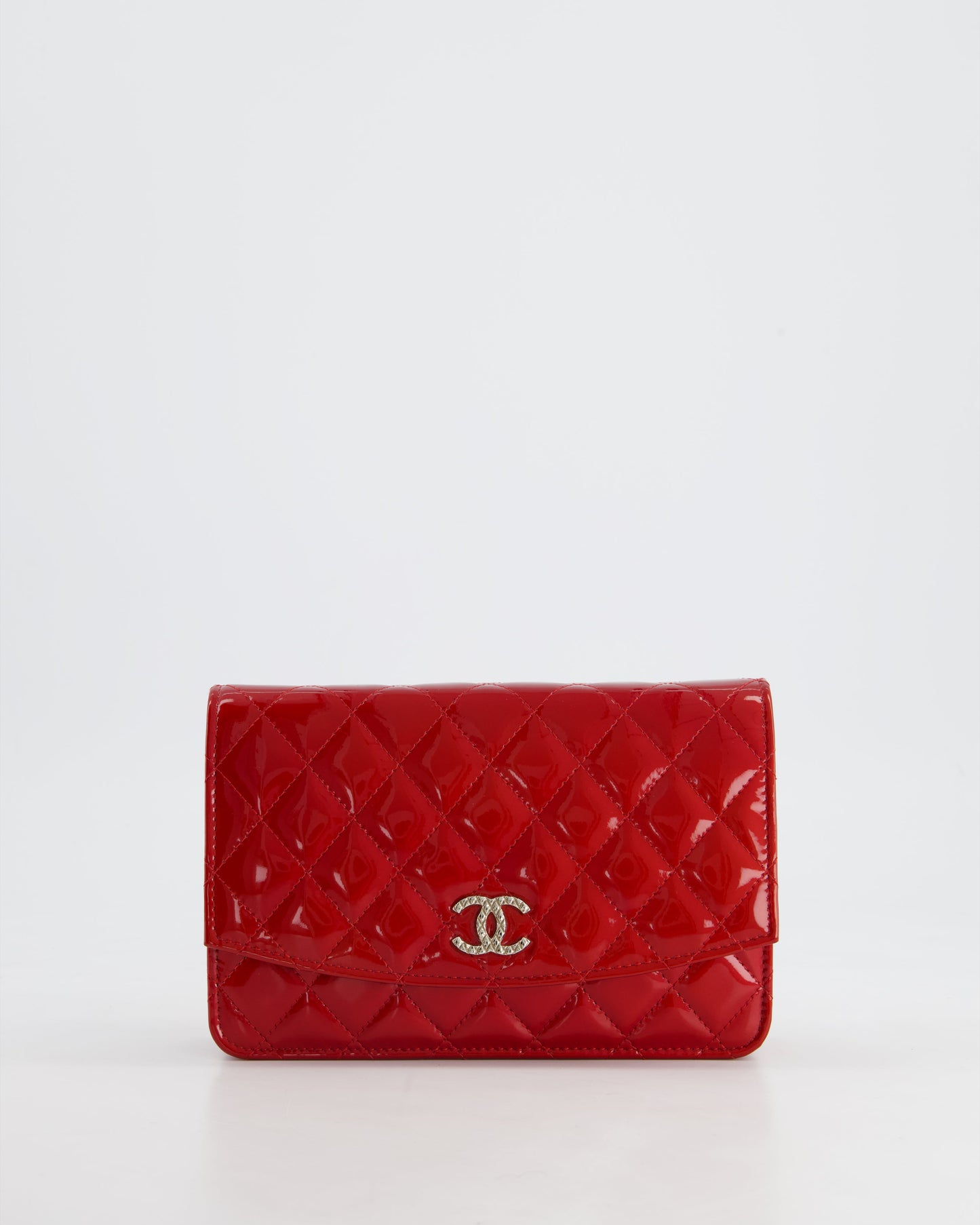 Chanel Red Metallic Wallet on Chain Bag in Patent Leather with Silver Hardware