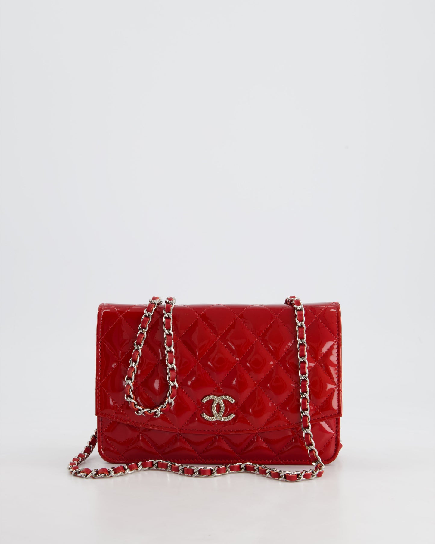 Chanel Red Metallic Wallet on Chain Bag in Patent Leather with Silver Hardware