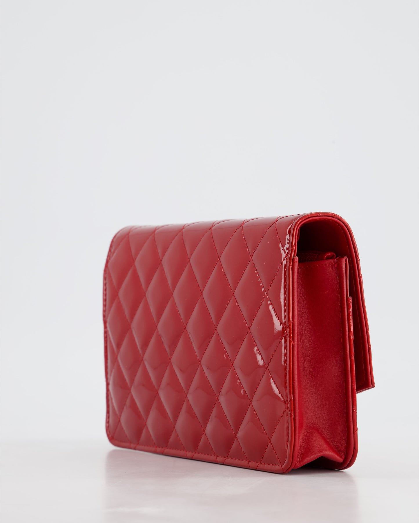 Chanel Red Metallic Wallet on Chain Bag in Patent Leather with Silver Hardware