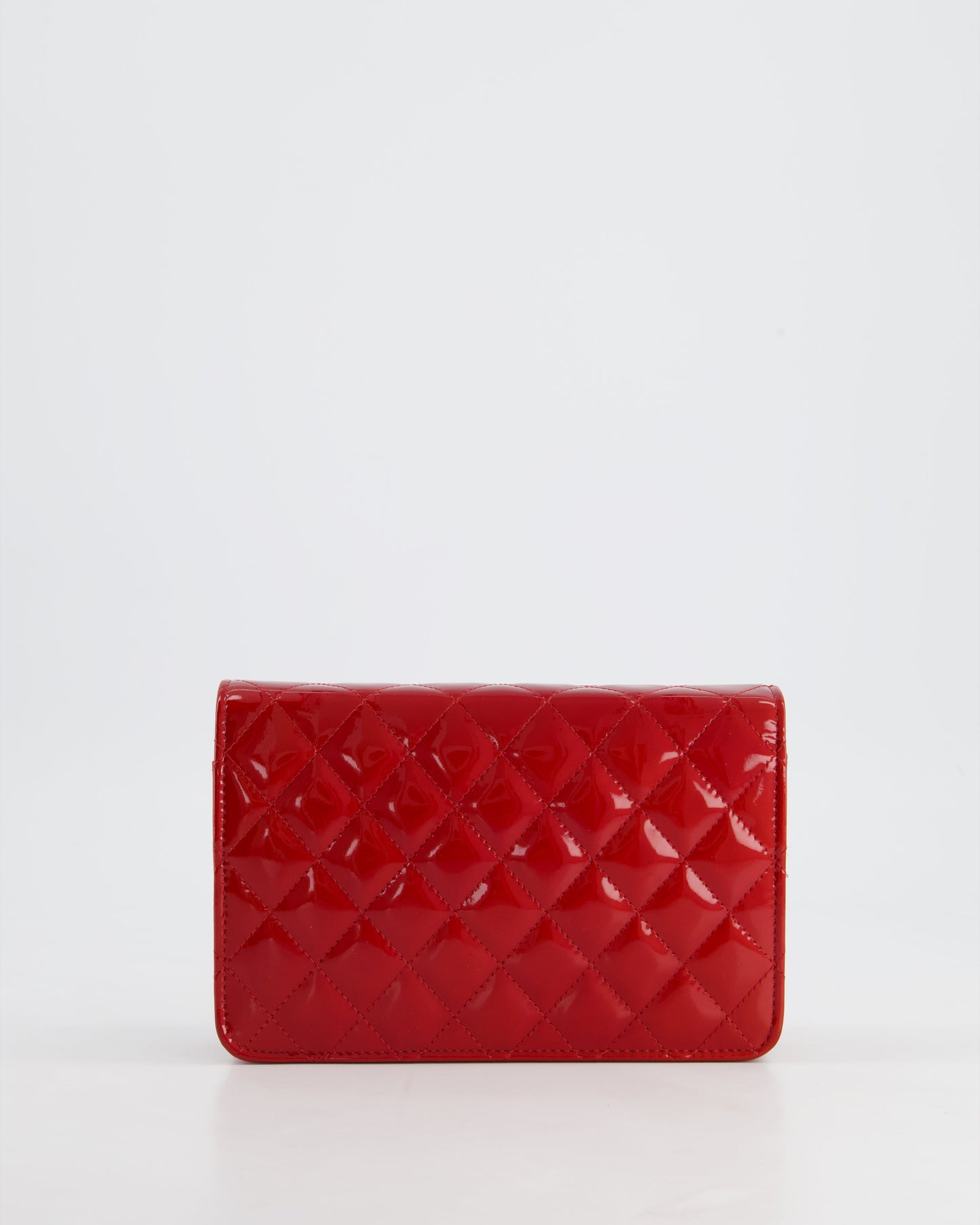 Chanel Red Metallic Wallet on Chain Bag in Patent Leather with Silver Hardware