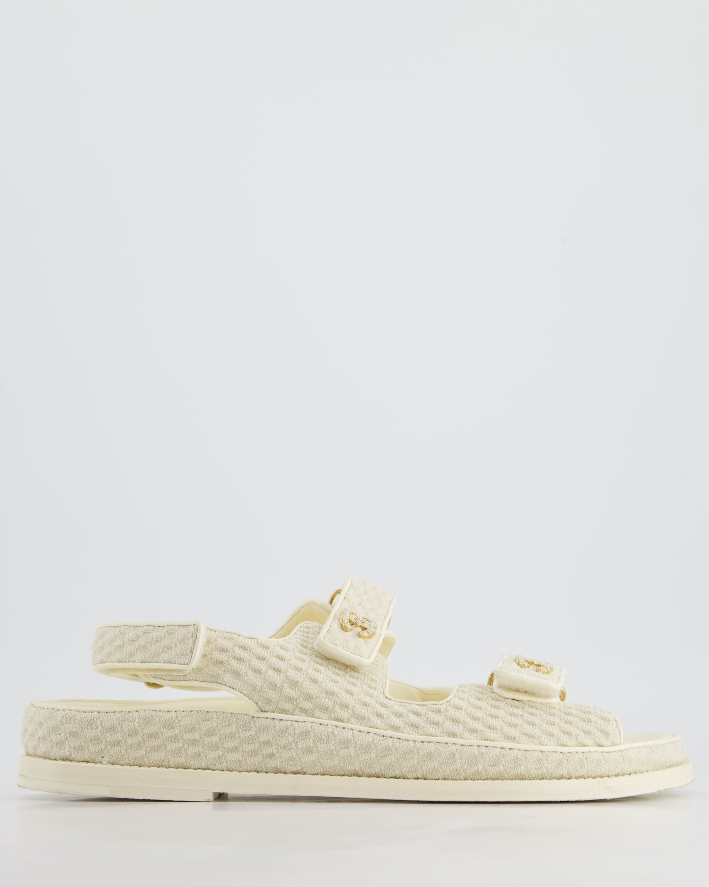 Chanel Cream Dad Sandals with White CC Pearls Logo Size EU 41.5