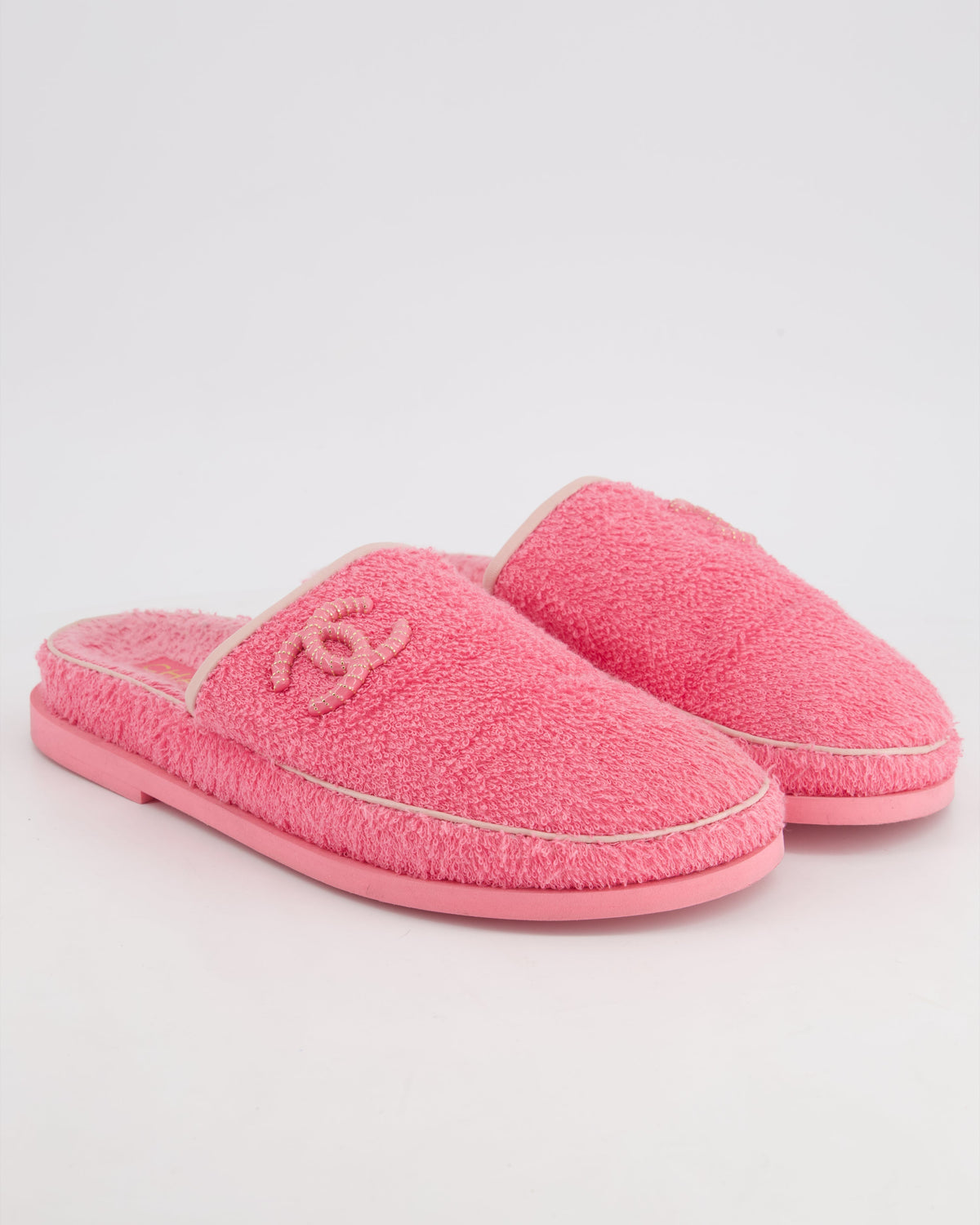 Chanel Pink Towel Slippers with White CC Logo Size EU 41.5
