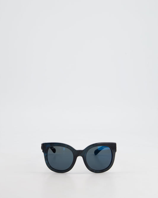 Chanel Square Black, Navy Sunglasses with Black CC Detail