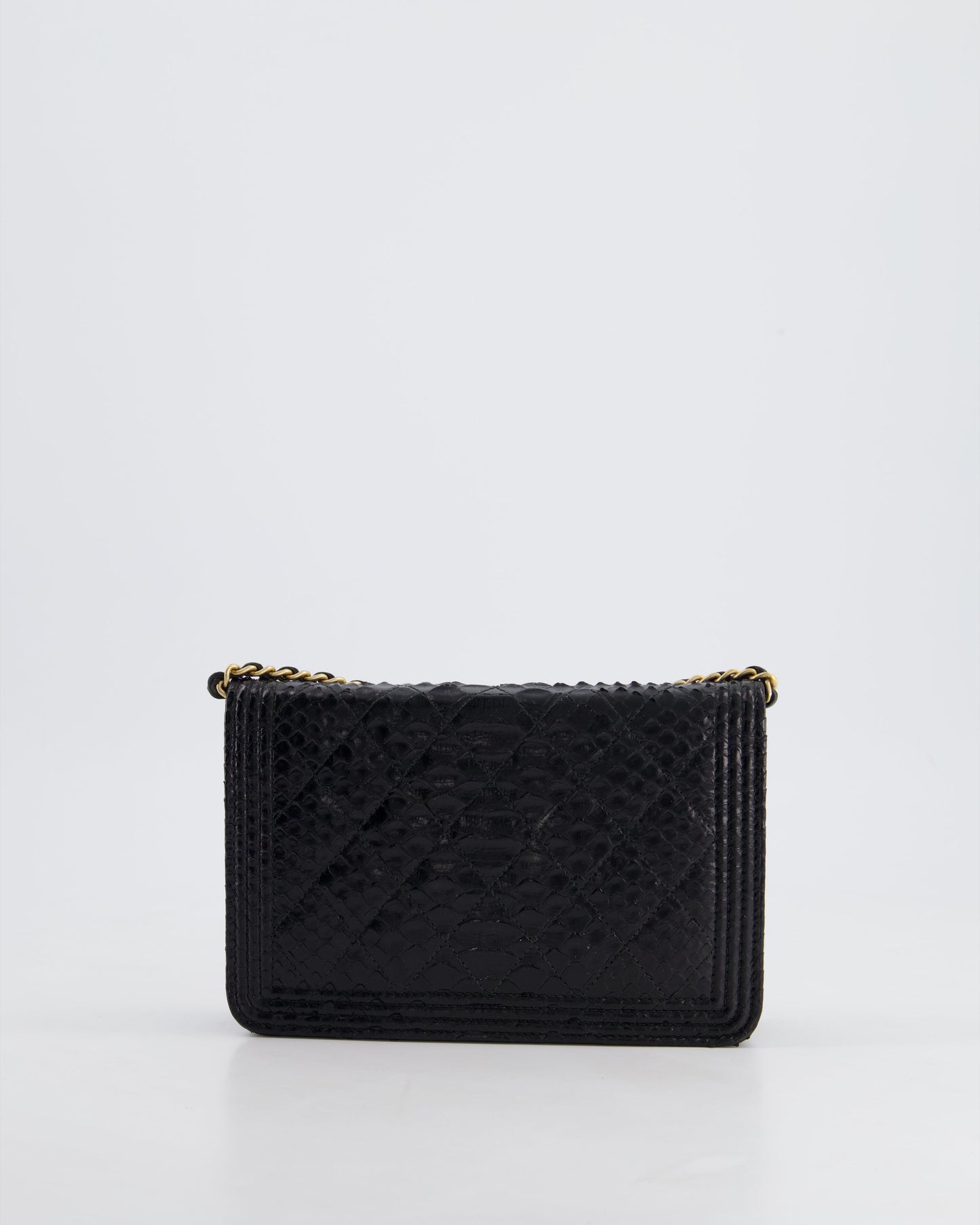 Chanel Black Python Boy Wallet on Chain Bag with Antique Gold Hardware