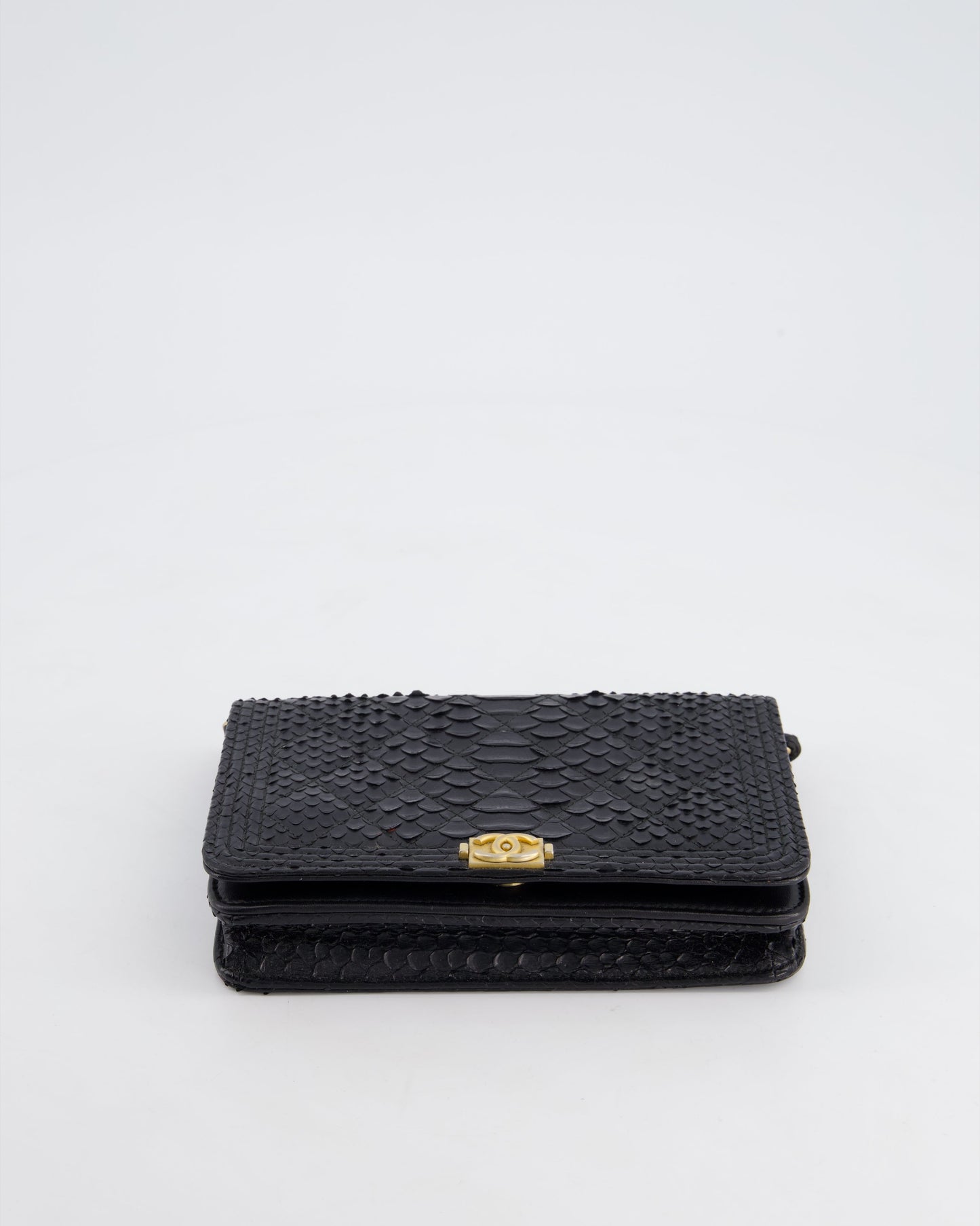 Chanel Black Python Boy Wallet on Chain Bag with Antique Gold Hardware