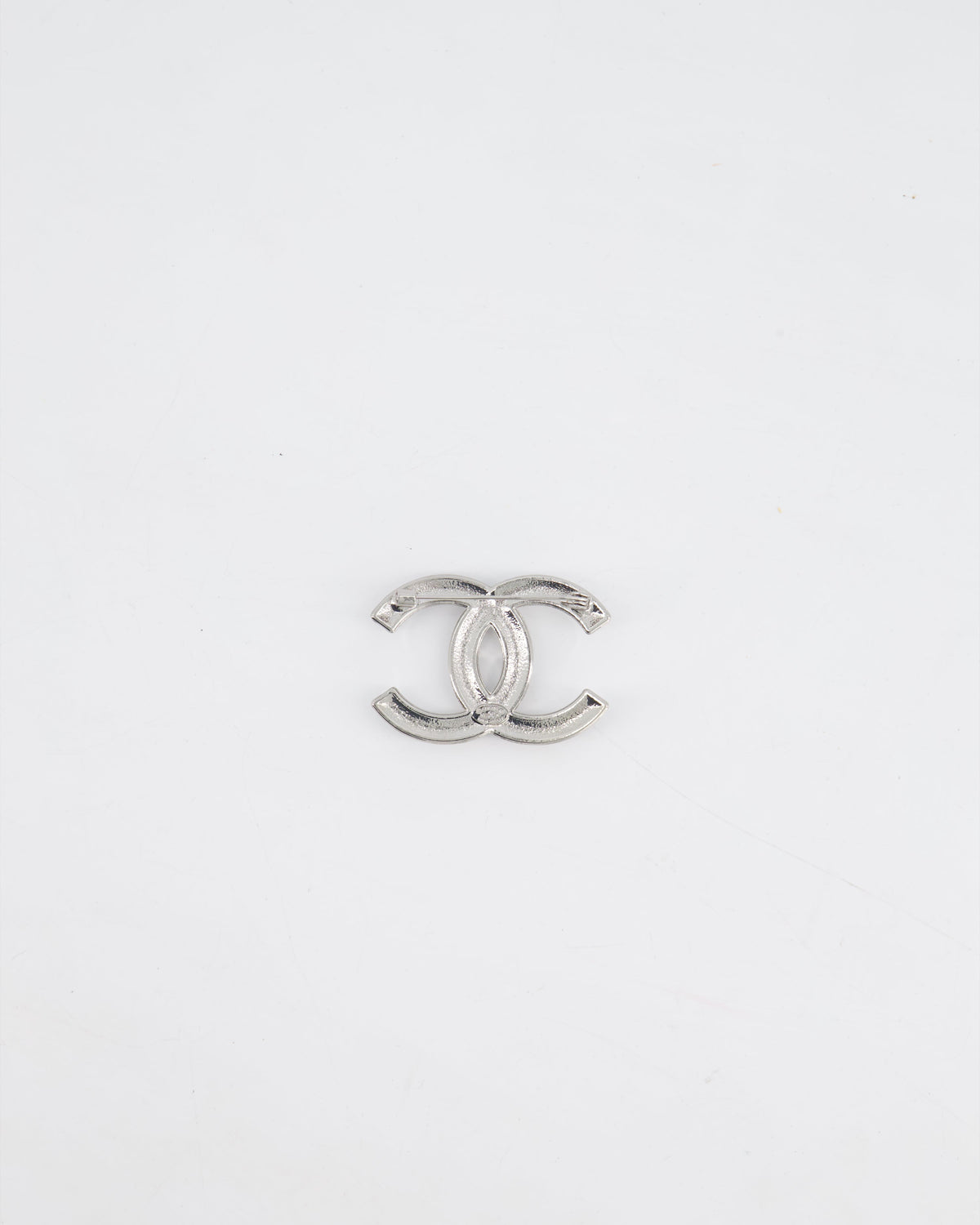 Chanel Silver CC Logo Brooch with Pearl and Crystal Details