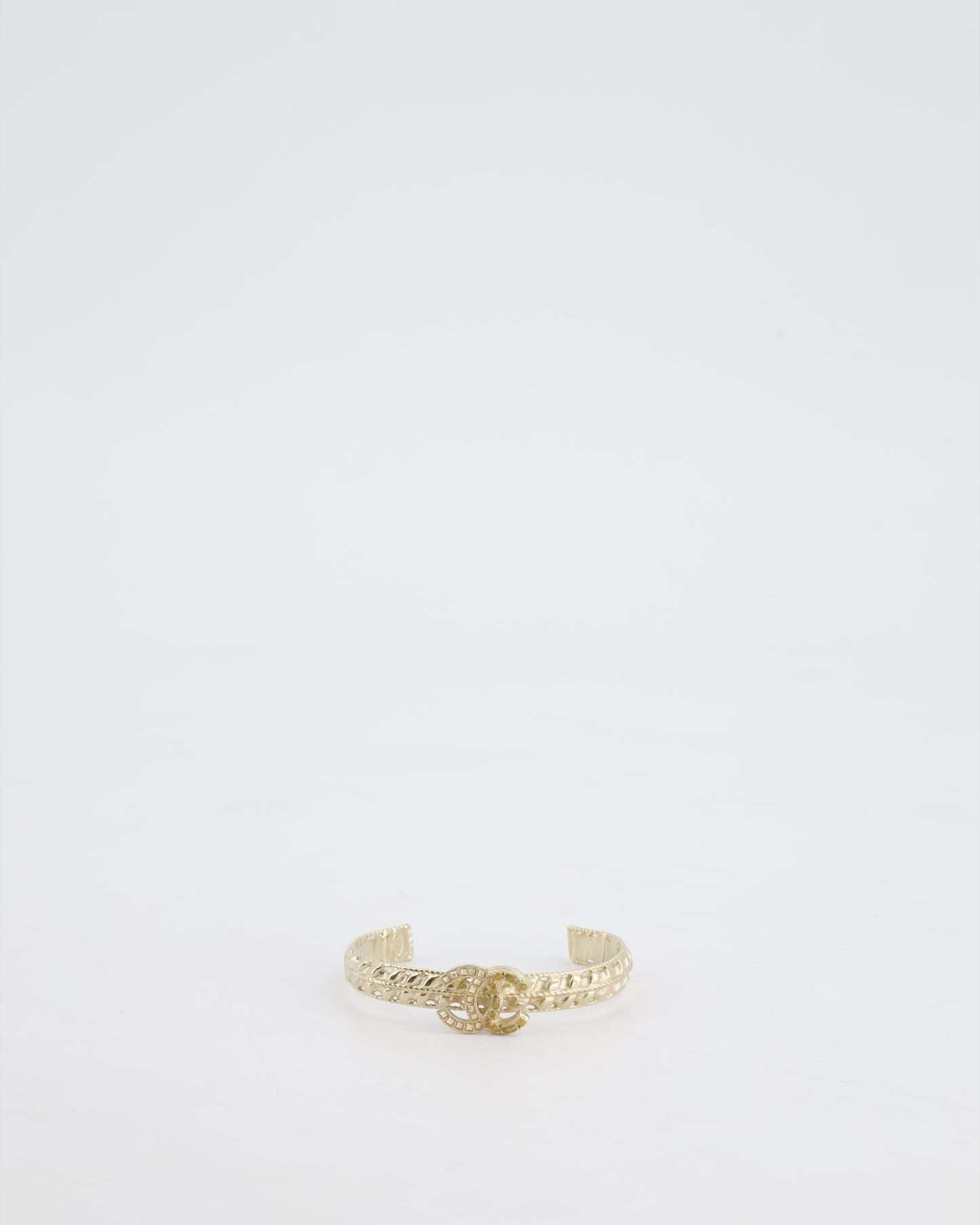 Chanel CC Open Bangle in Champagne Gold Hardware with Crystals Detail