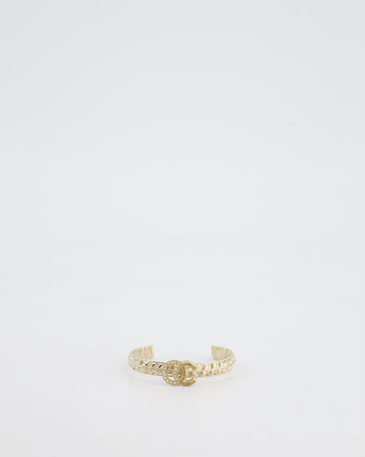 Chanel CC Open Bangle in Champagne Gold Hardware with Crystals Detail