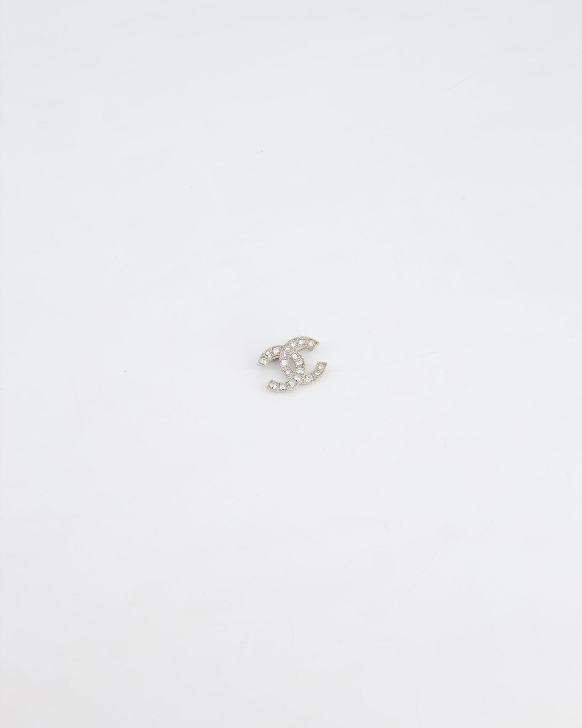 Chanel Small Silver Crystal CC Logo Brooch