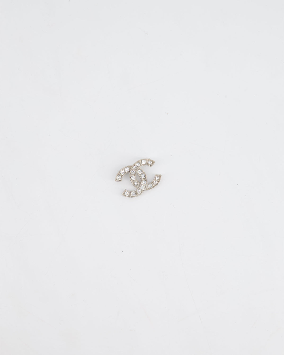 Chanel Small Silver Crystal CC Logo Brooch