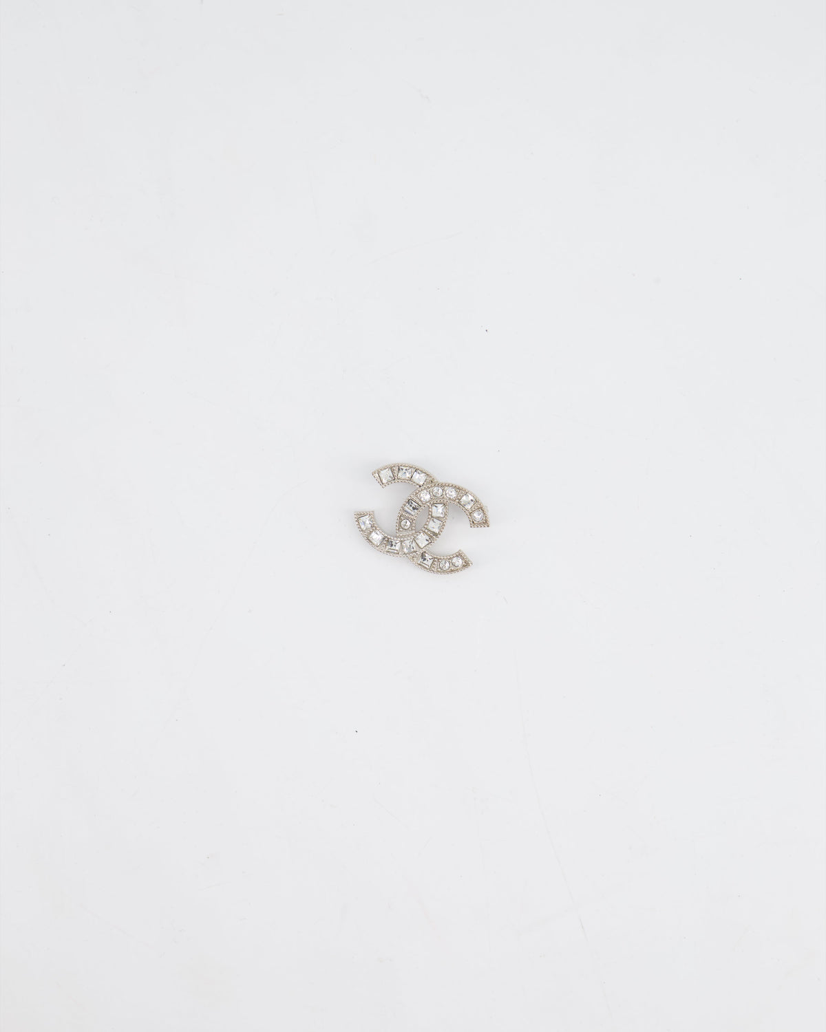 Chanel Small Silver Crystal CC Logo Brooch