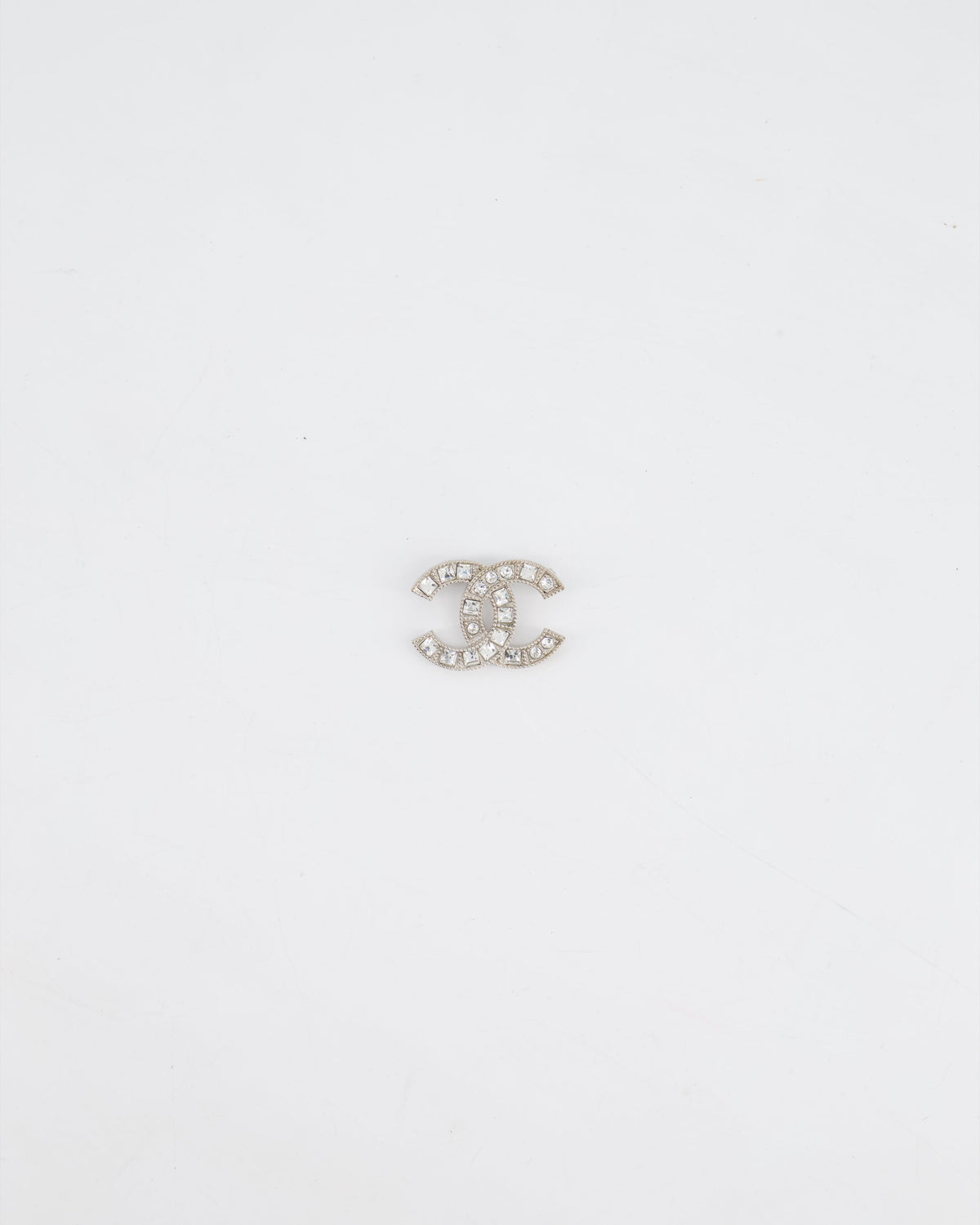 Chanel Small Silver Crystal CC Logo Brooch
