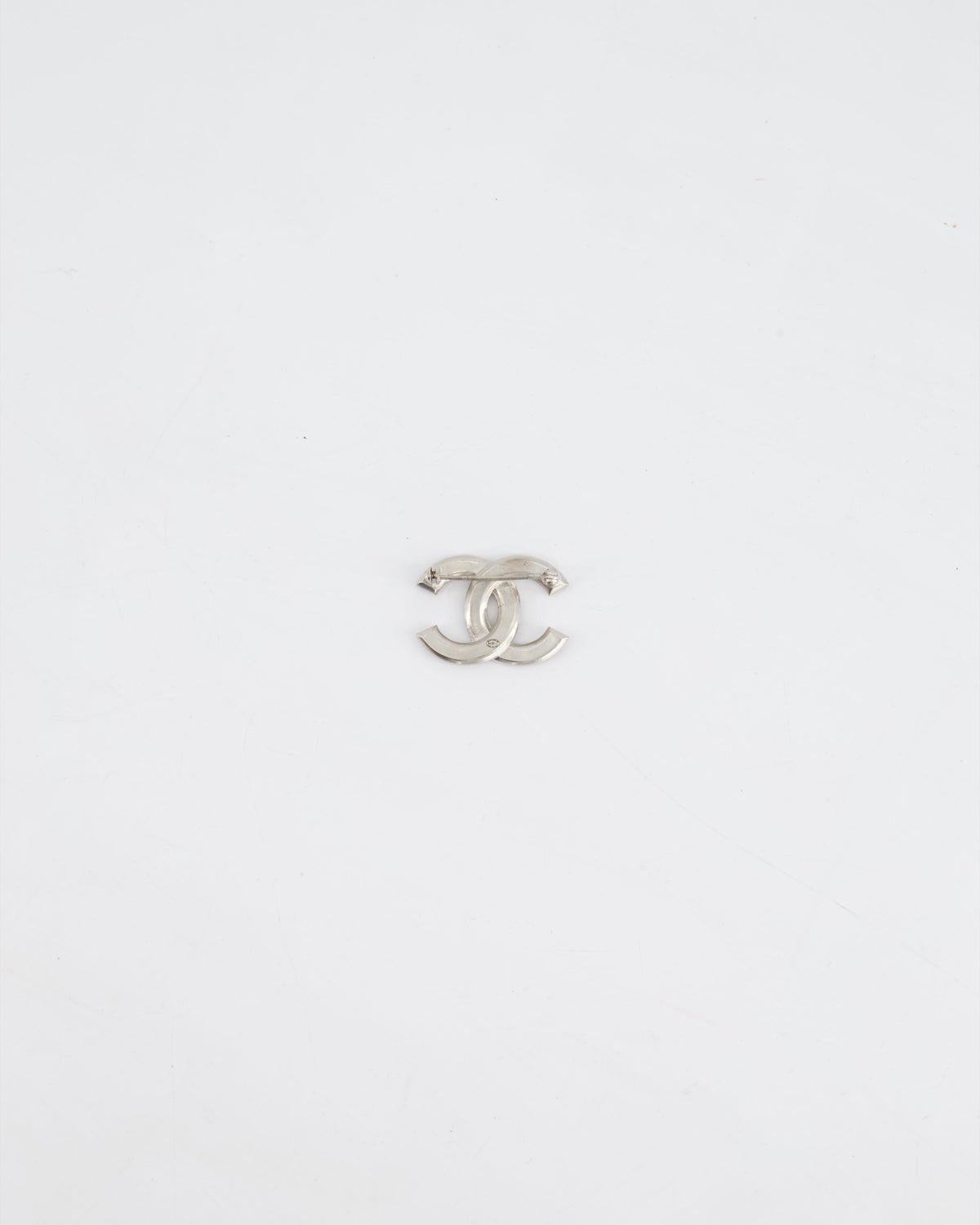 Chanel Small Silver Crystal CC Logo Brooch