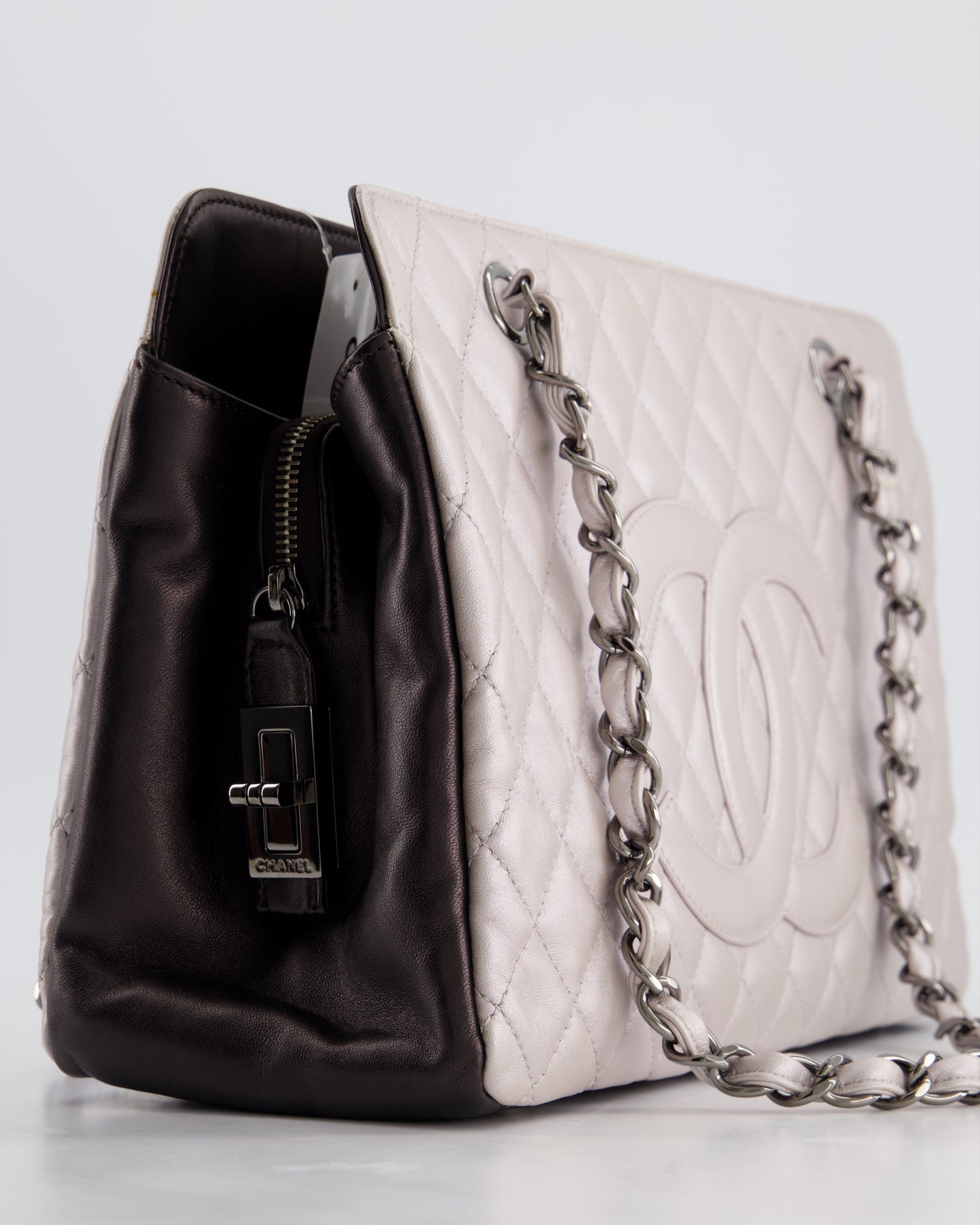 Chanel Silver and Black Reissue GST Tote Bag with Silver Hardware