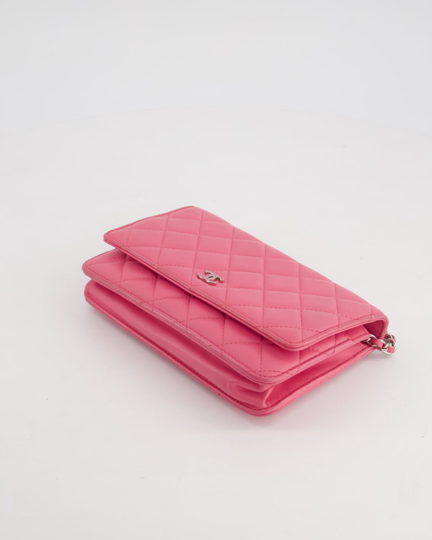 Chanel Hot Pink Lambskin Wallet on Chain Bag with Silver Hardware