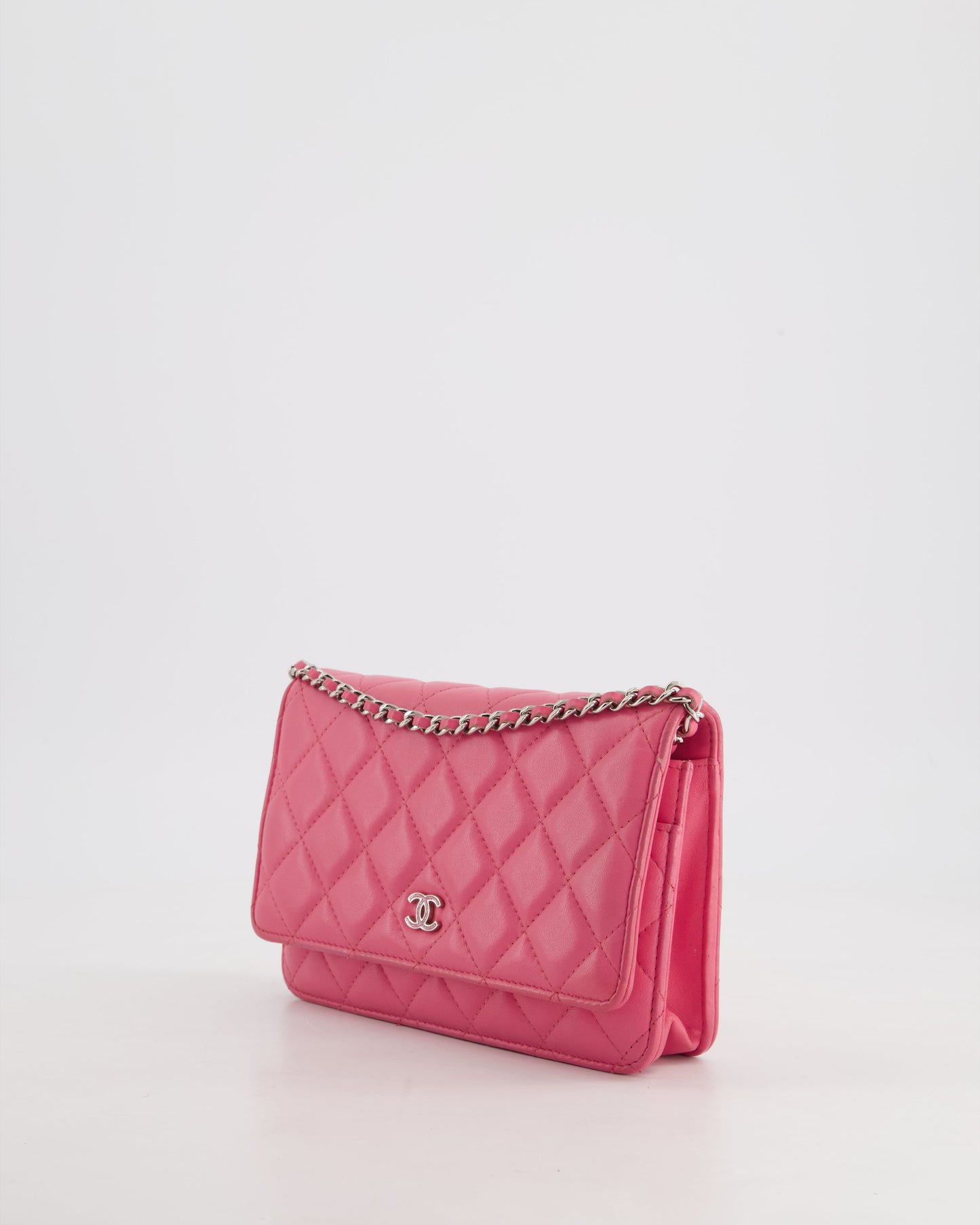 Chanel Hot Pink Lambskin Wallet on Chain Bag with Silver Hardware