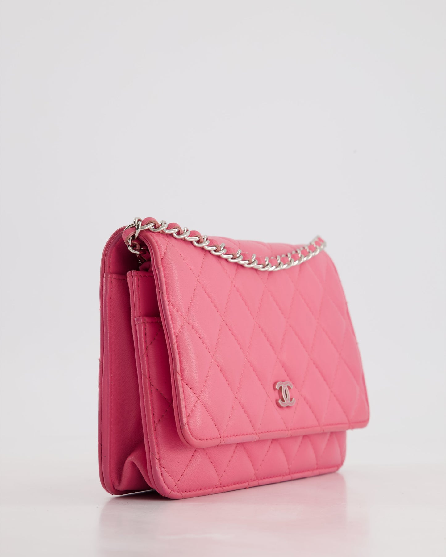 Chanel Hot Pink Lambskin Wallet on Chain Bag with Silver Hardware