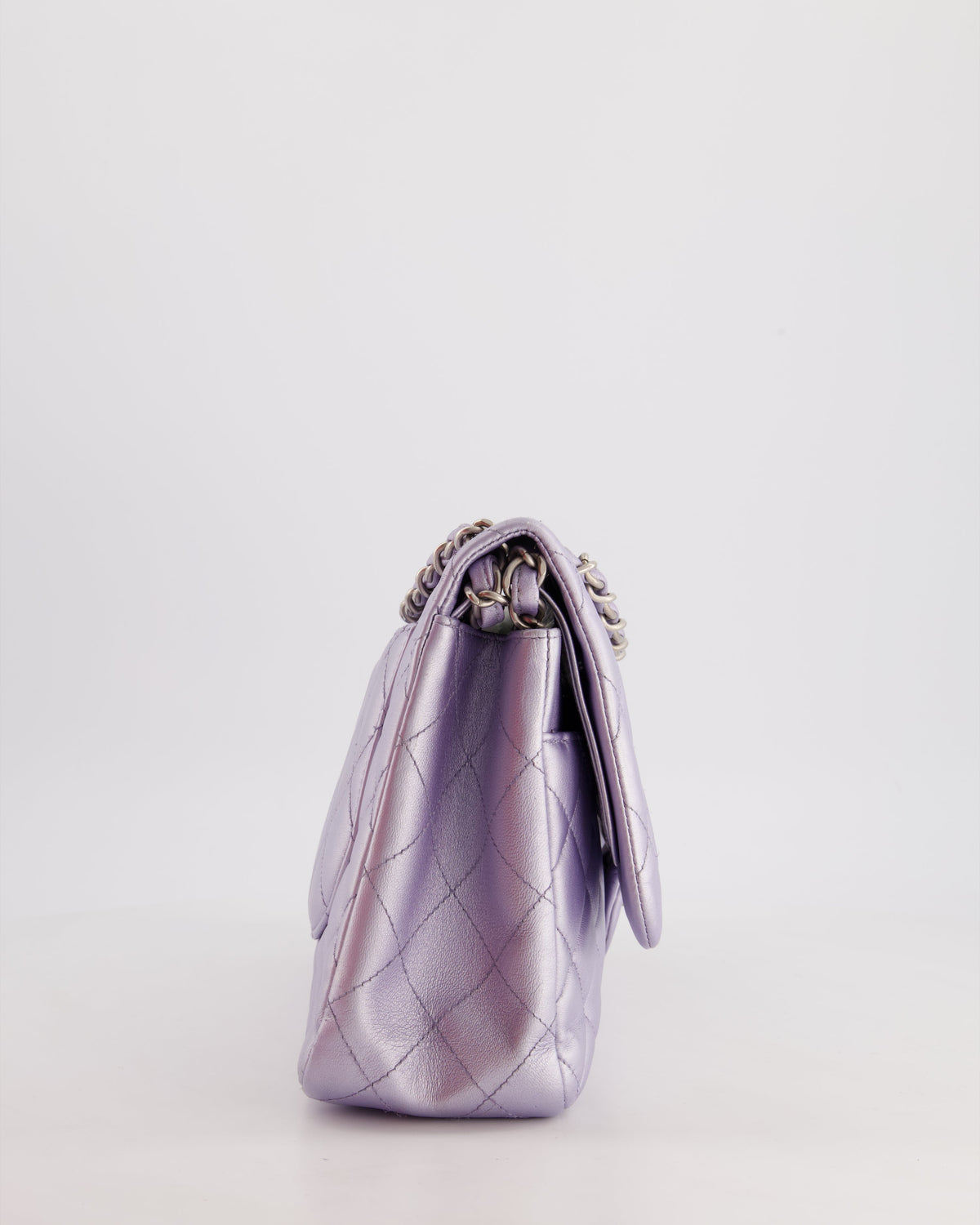 Chanel Iridescent Lilac Purple Jumbo Classic Double Flap Bag in Lambskin Leather with Brushed Silver Hardware RRP ¬£9,240