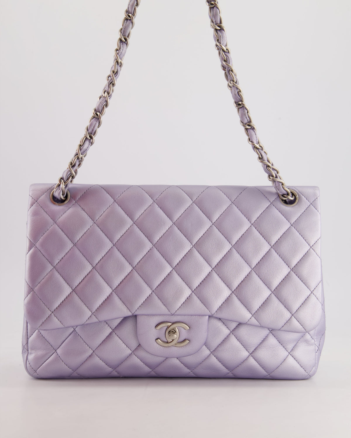 Chanel Iridescent Lilac Purple Jumbo Classic Double Flap Bag in Lambskin Leather with Brushed Silver Hardware RRP ¬£9,240