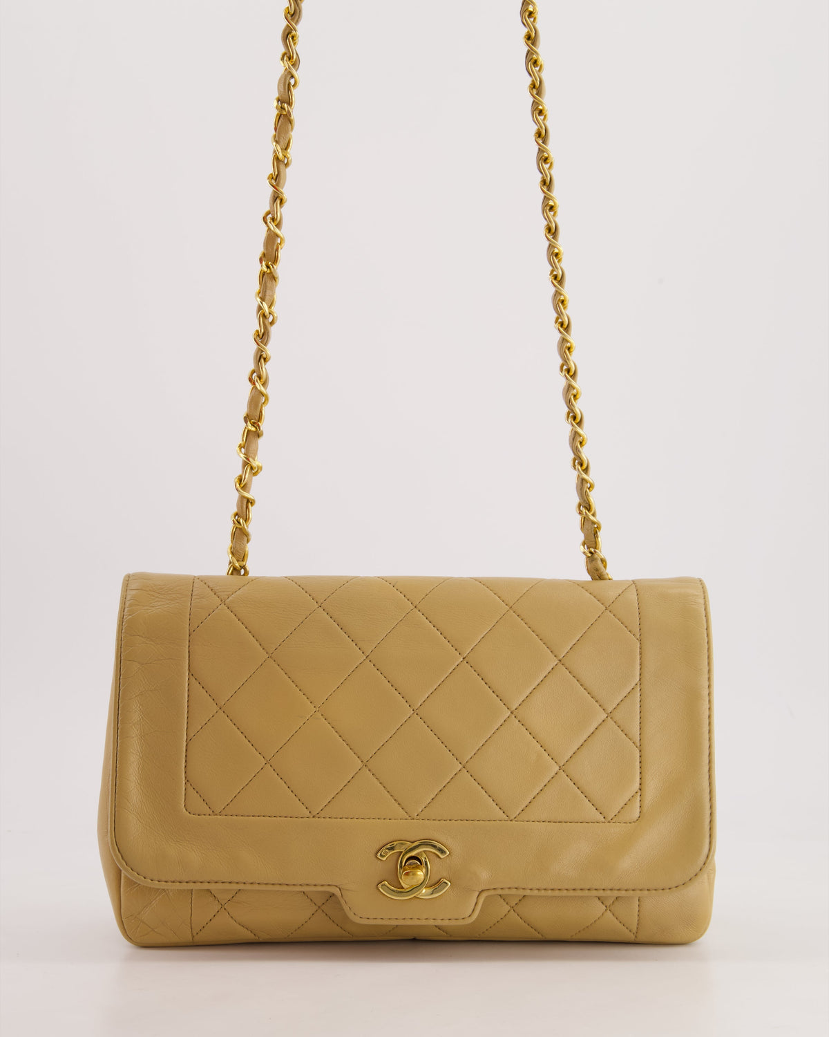 Chanel Vintage Beige Diana Flap Bag in Lambskin Leather with 24K Gold Hardware