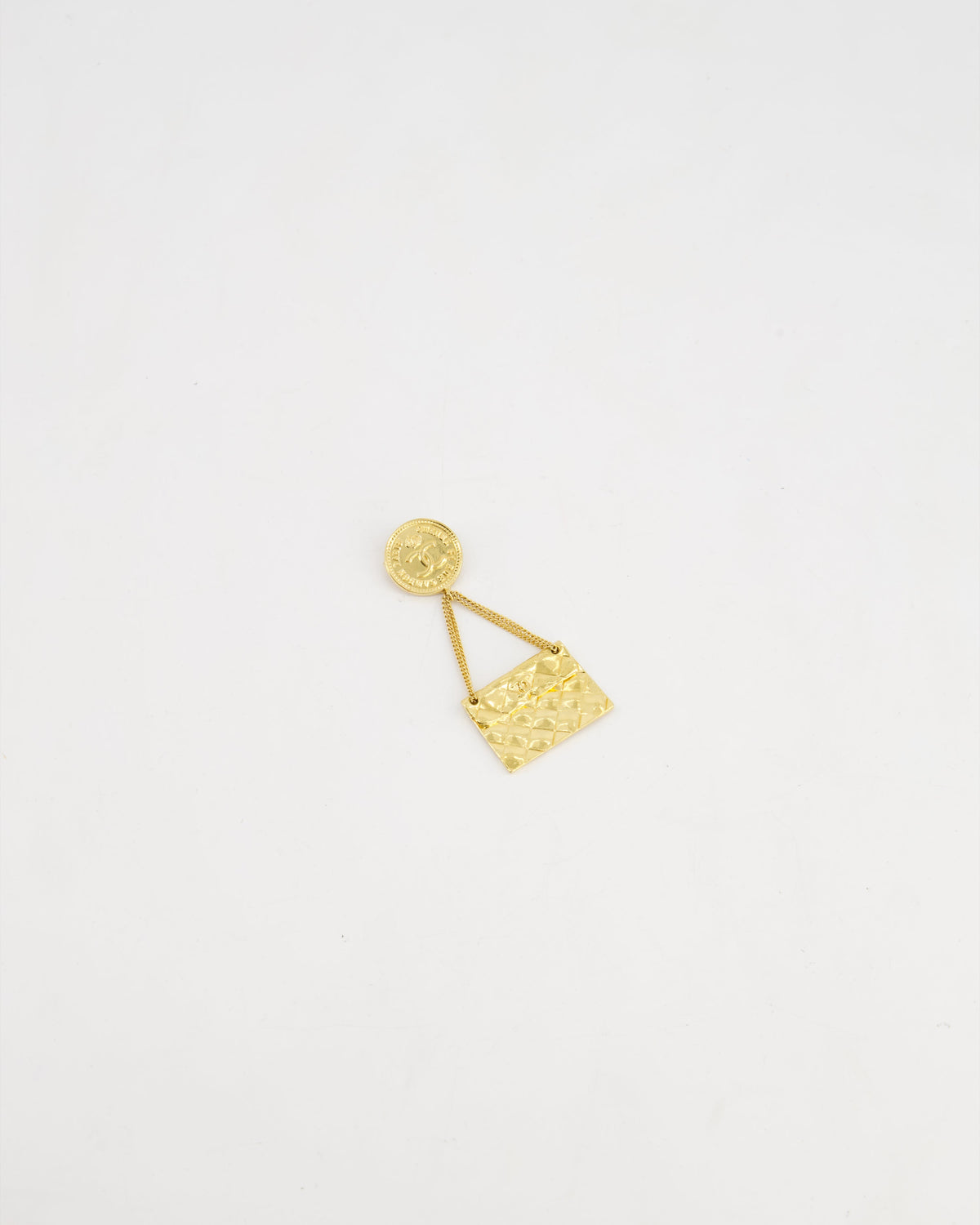 Chanel Vintage Handbag Charm 24 K Gold plated Brooch With CC Detail