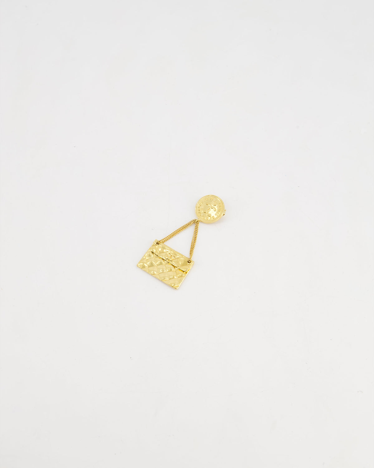 Chanel Vintage Handbag Charm 24 K Gold plated Brooch With CC Detail