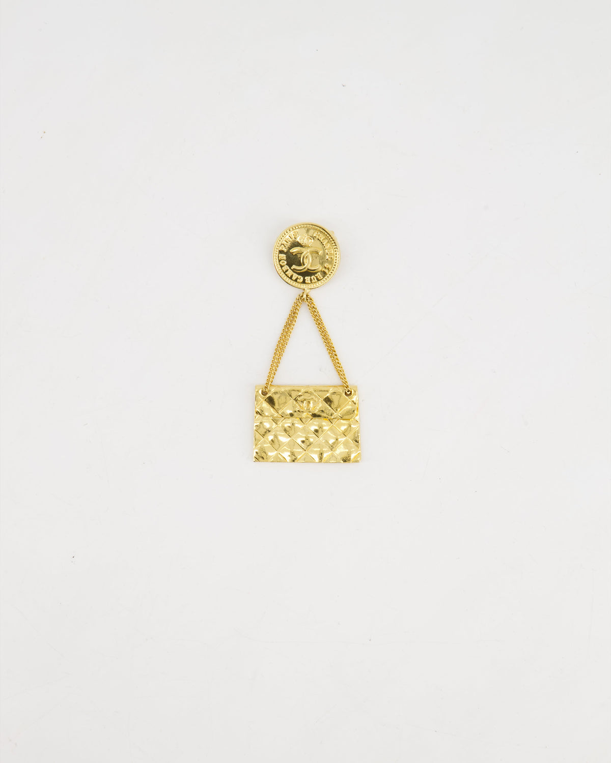 Chanel Vintage Handbag Charm 24 K Gold plated Brooch With CC Detail