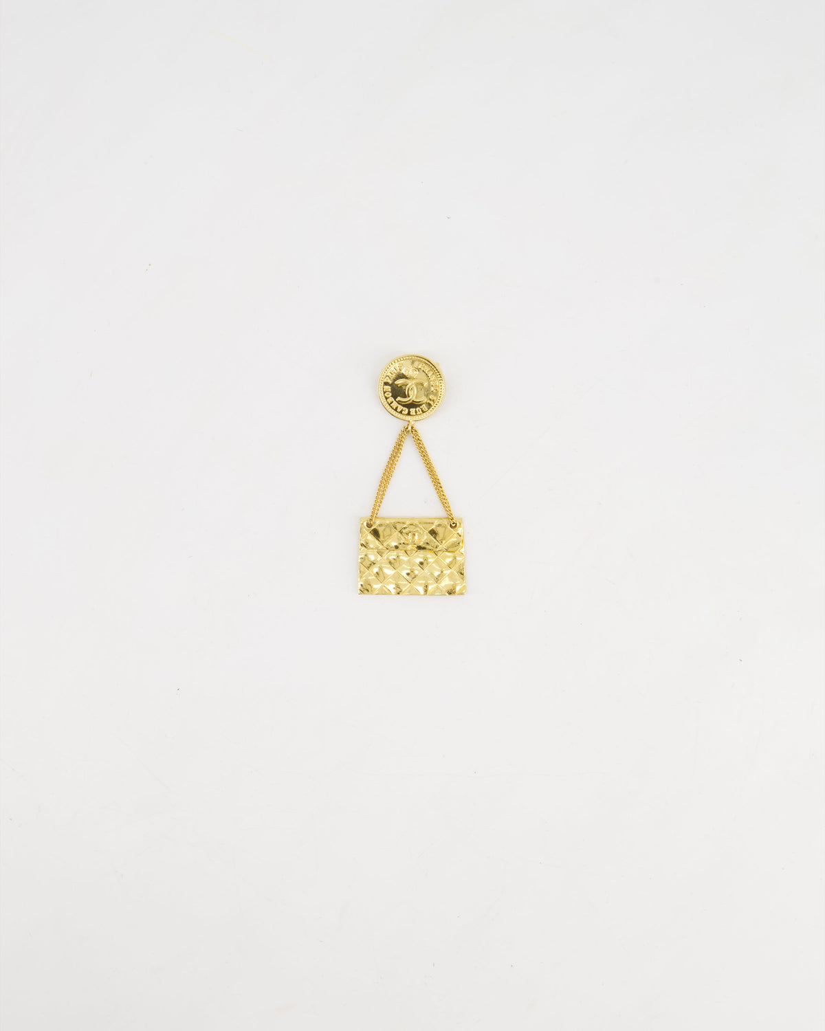 Chanel Vintage Handbag Charm 24 K Gold plated Brooch With CC Detail
