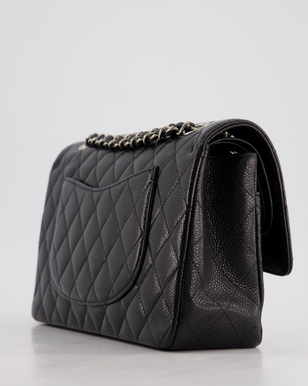 Chanel Medium Black Classic Double Flap Bag in Caviar Leather with Silver Hardware