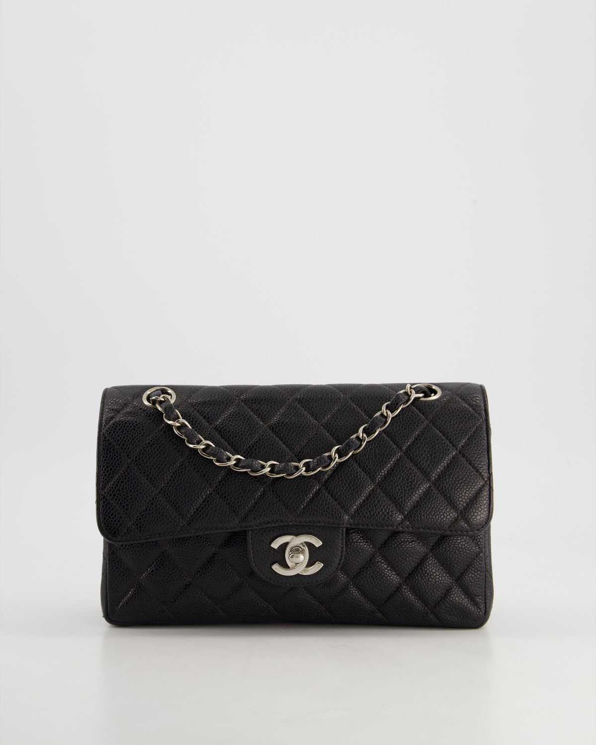 Chanel Vintage Black Small Classic Double Flap Bag in Caviar Leather with Silver Hardware RRP - ¬£8,850