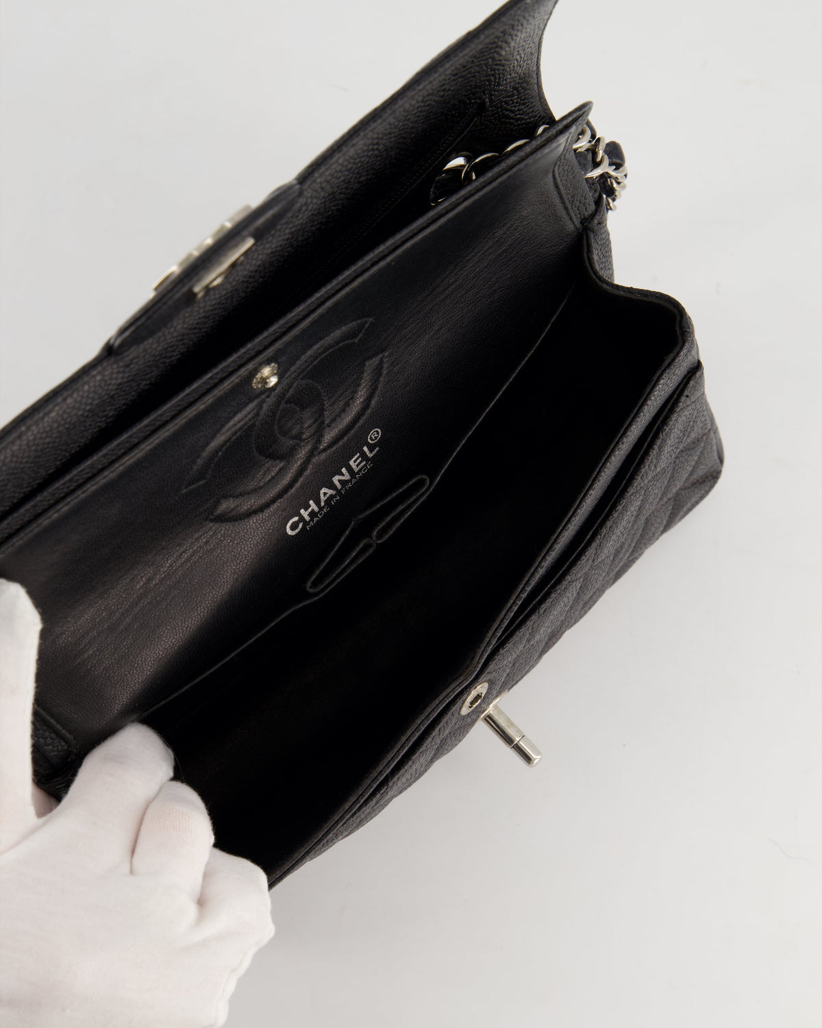 Chanel Vintage Black Small Classic Double Flap Bag in Caviar Leather with Silver Hardware RRP - ¬£8,850