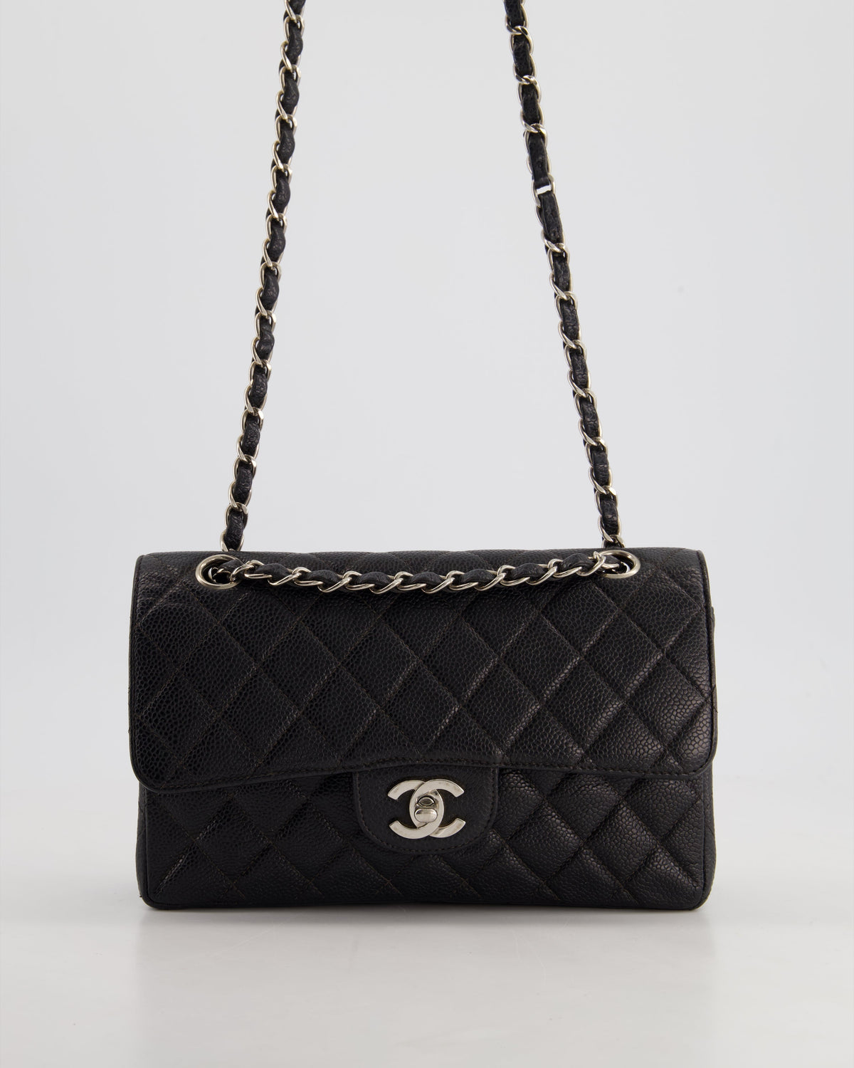 Chanel Vintage Black Small Classic Double Flap Bag in Caviar Leather with Silver Hardware RRP - ¬£8,850