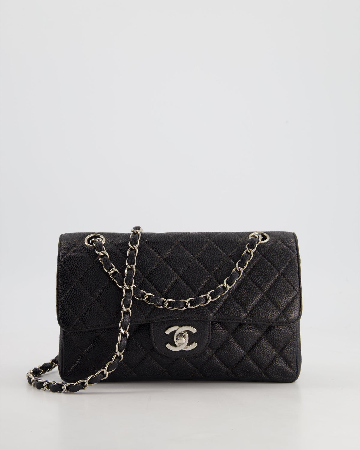 Chanel Vintage Black Small Classic Double Flap Bag in Caviar Leather with Silver Hardware RRP - ¬£8,850