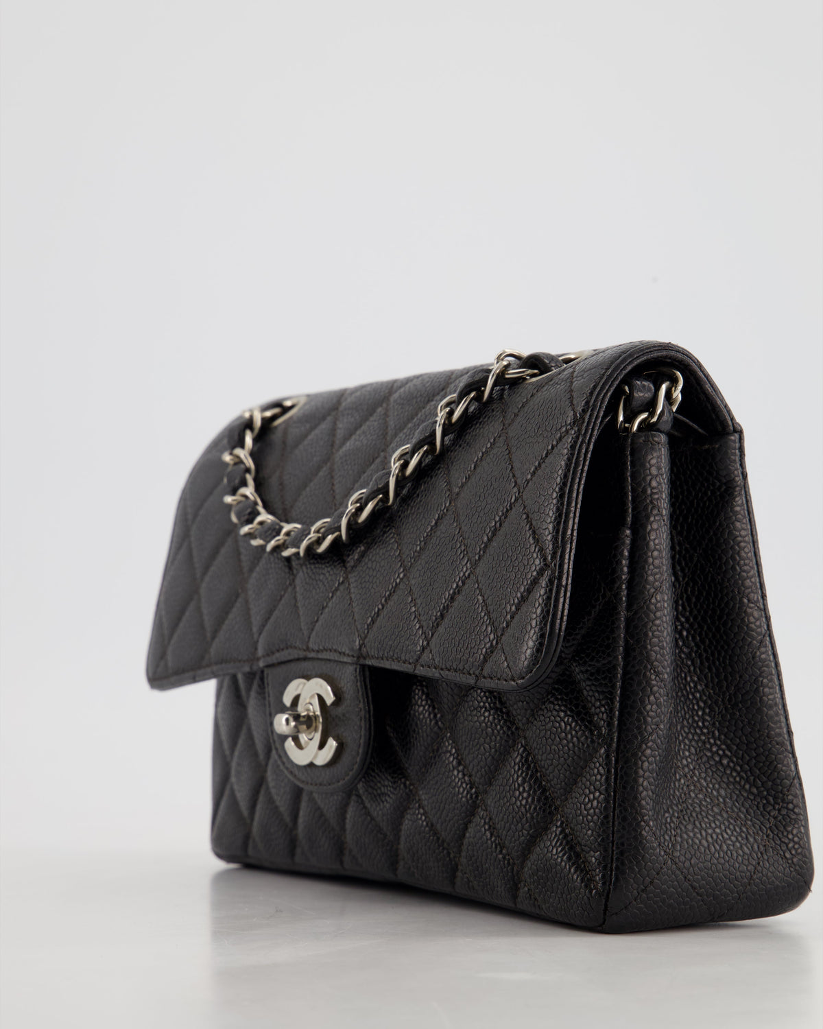 Chanel Vintage Black Small Classic Double Flap Bag in Caviar Leather with Silver Hardware RRP - ¬£8,850