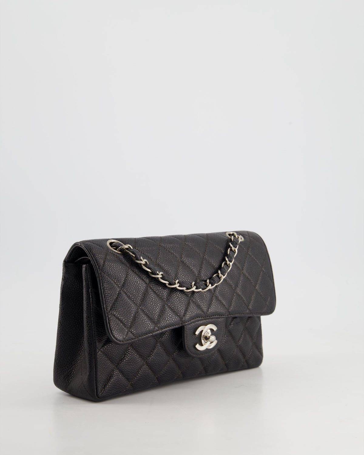 Chanel Vintage Black Small Classic Double Flap Bag in Caviar Leather with Silver Hardware RRP - ¬£8,850