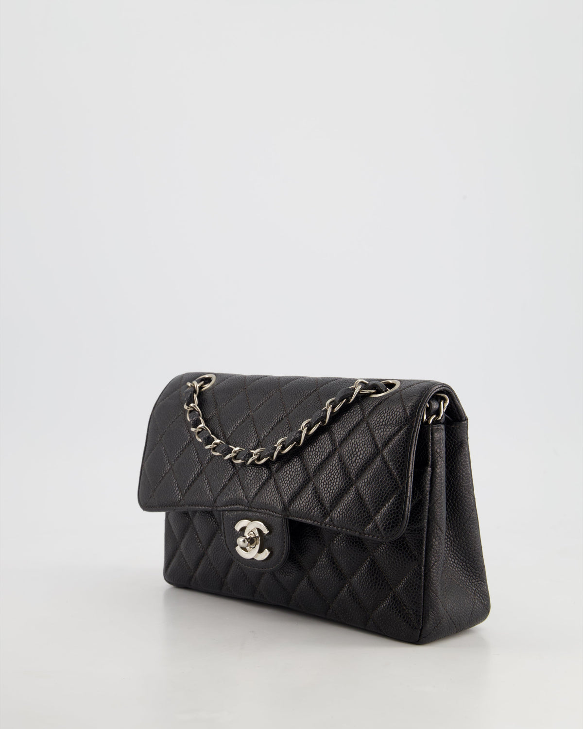 Chanel Vintage Black Small Classic Double Flap Bag in Caviar Leather with Silver Hardware RRP - ¬£8,850
