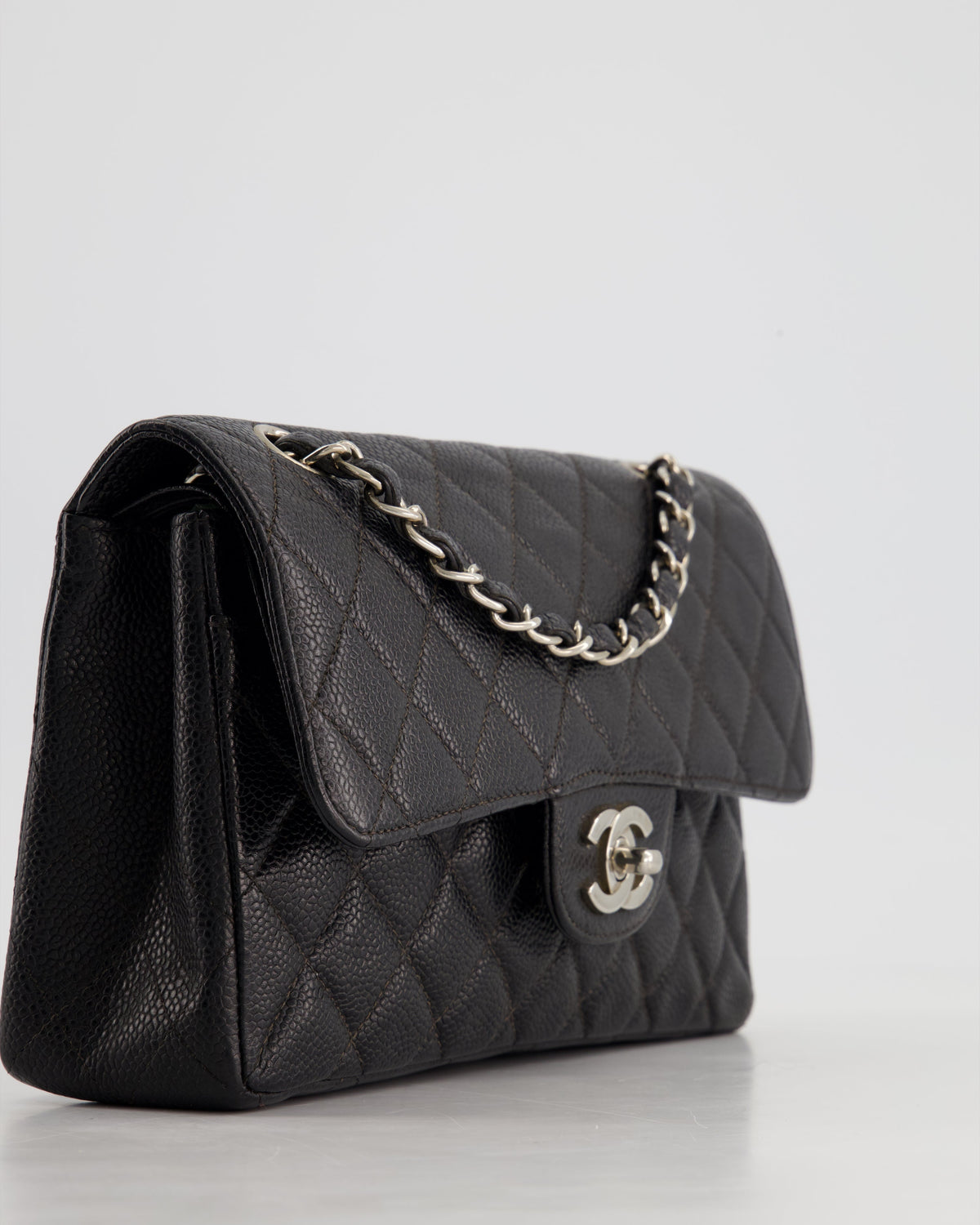 Chanel Vintage Black Small Classic Double Flap Bag in Caviar Leather with Silver Hardware RRP - ¬£8,850