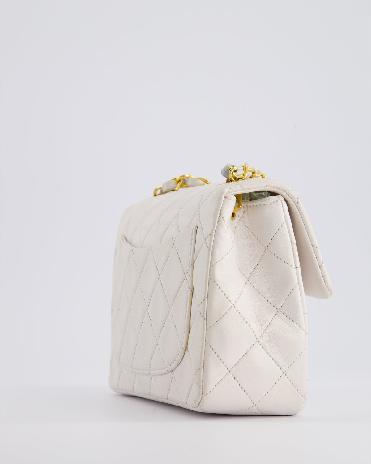 Chanel Vintage White Mini Square Bag in Lambskin Leather with 24K Gold Hardware