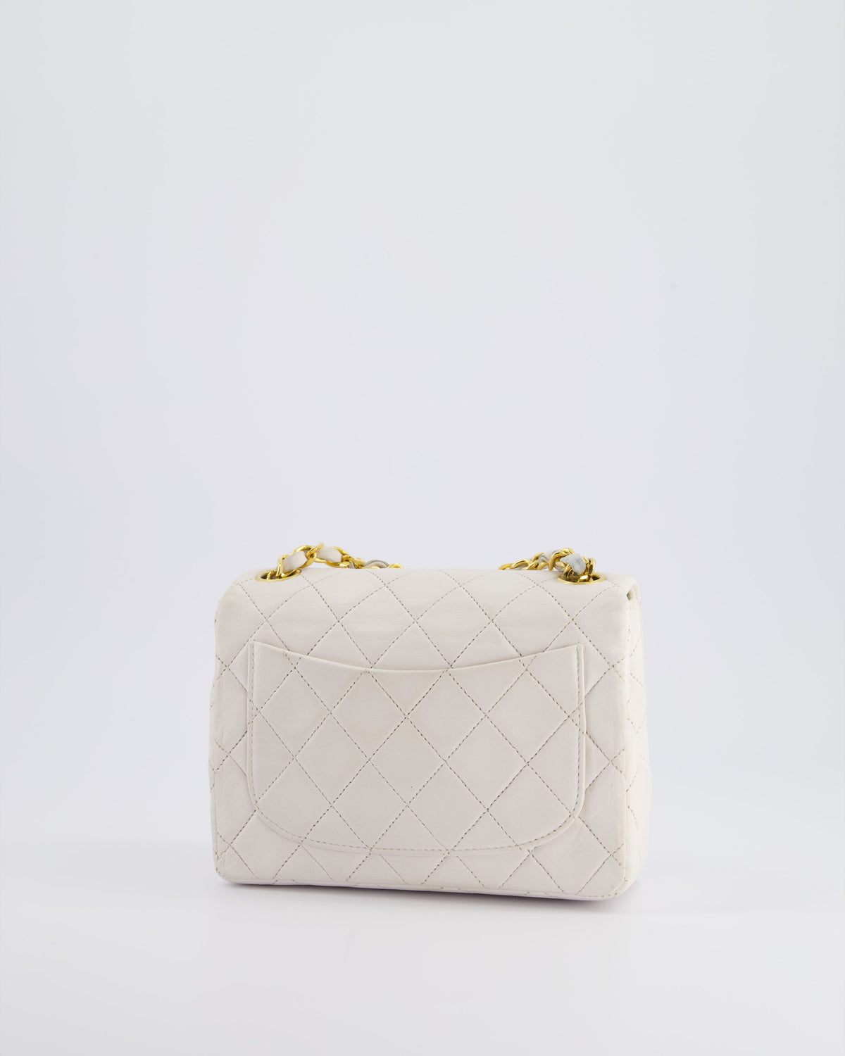 Chanel Vintage White Mini Square Bag in Lambskin Leather with 24K Gold Hardware