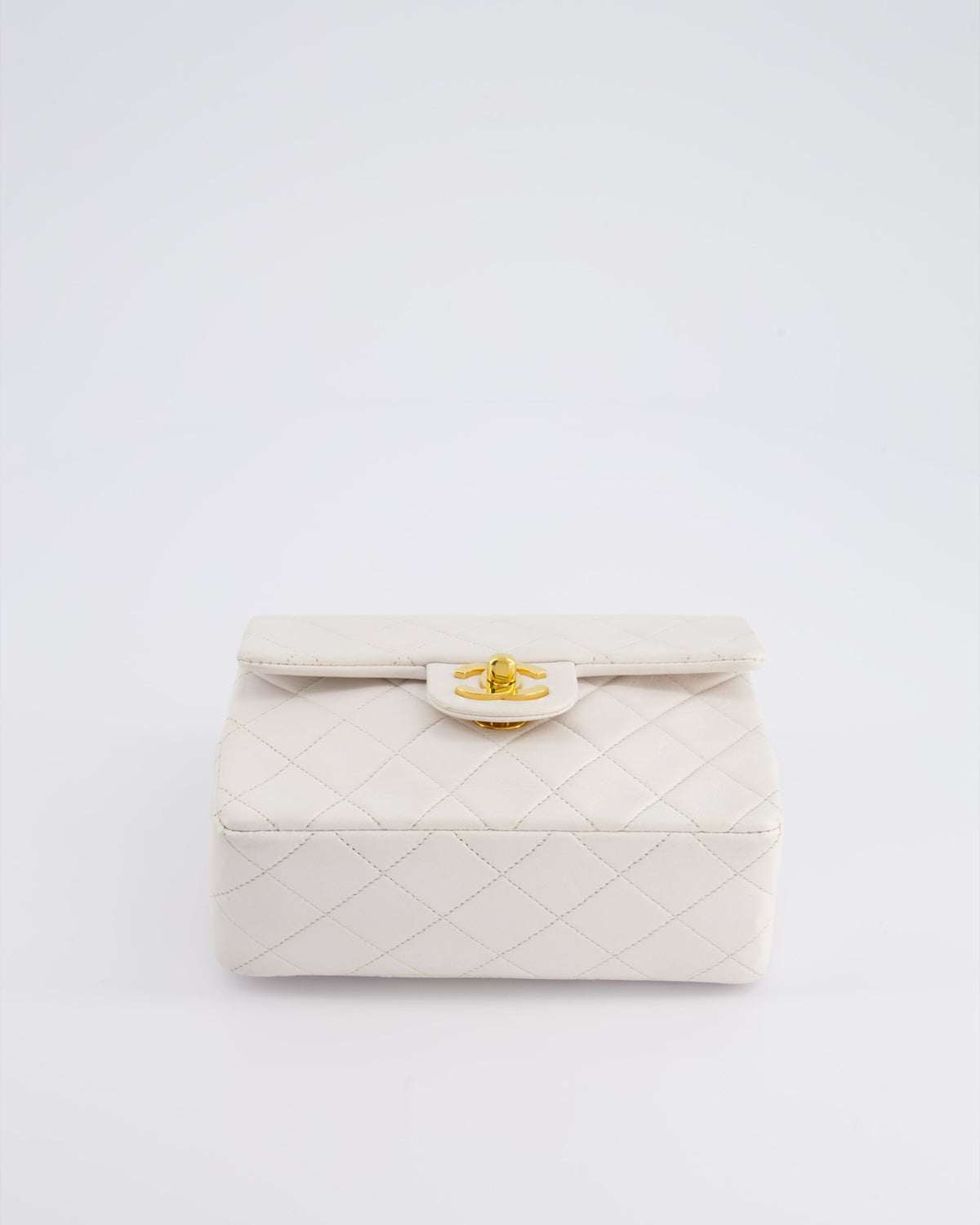 Chanel Vintage White Mini Square Bag in Lambskin Leather with 24K Gold Hardware